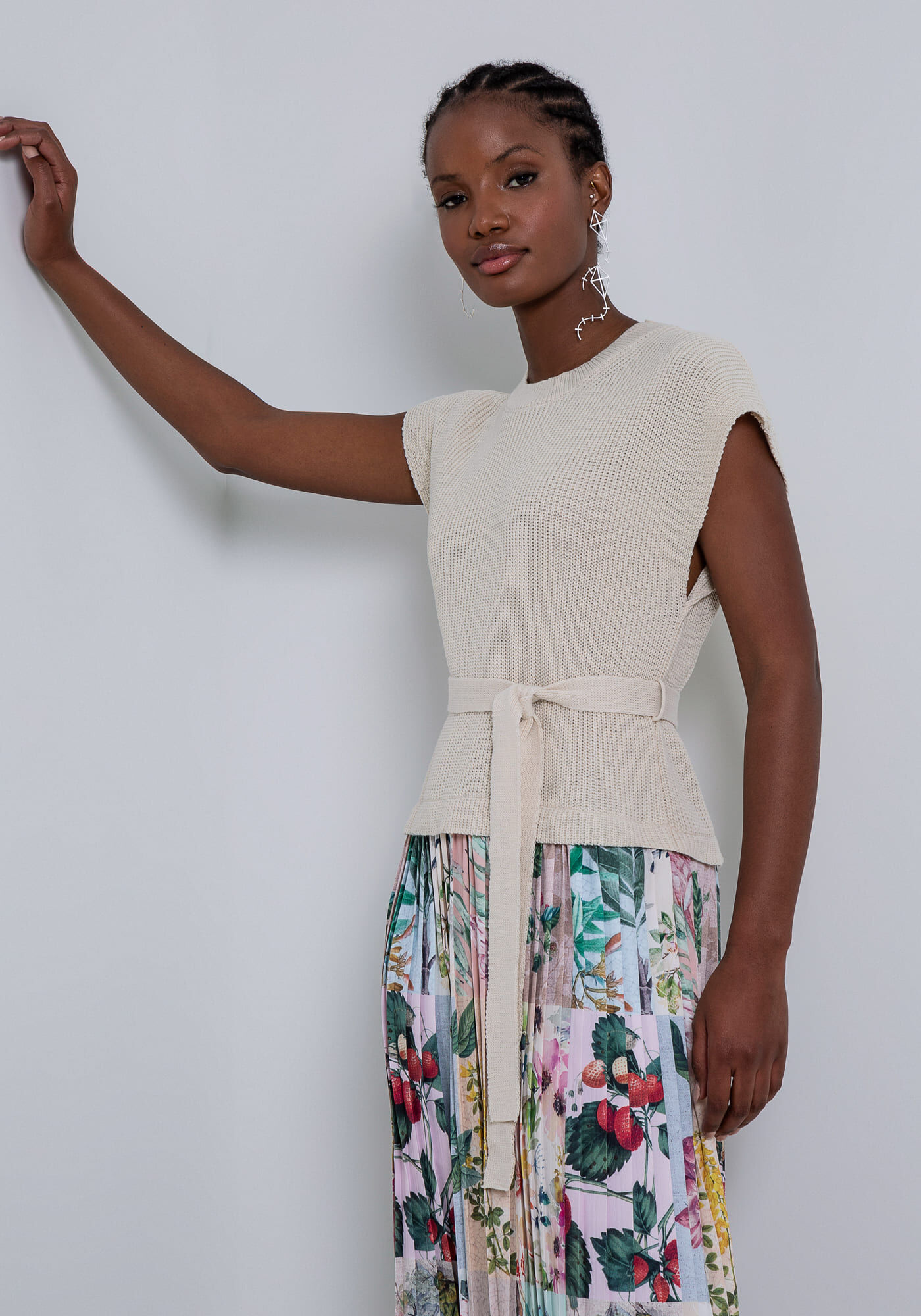 Vestido Midi em Tecido e Tric&ocirc; com Plissado, , large.