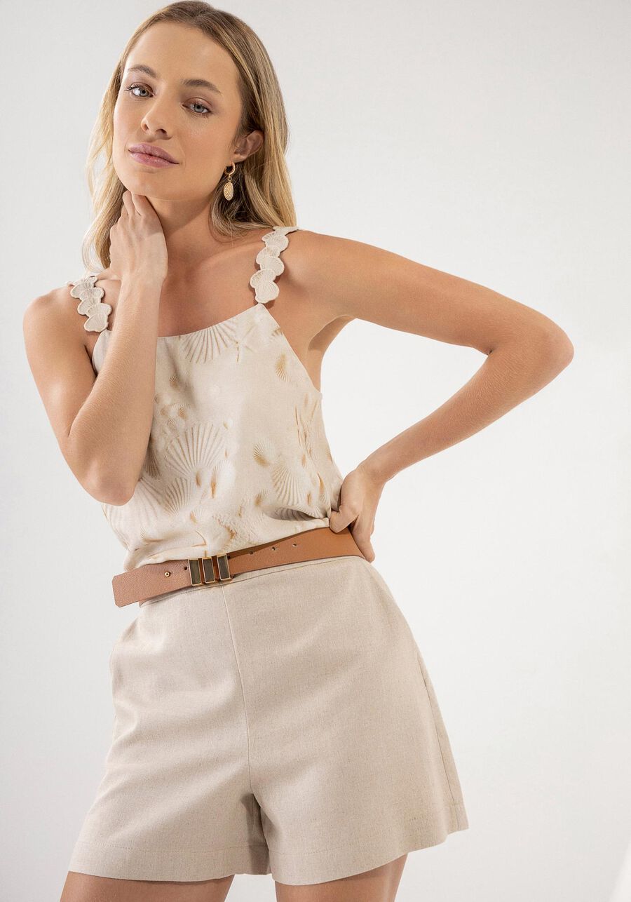 Blusa em Crepe com Bordado Conchas nas Alças, . Blusa em Crepe com Bordado Conchas nas Alças, , large.