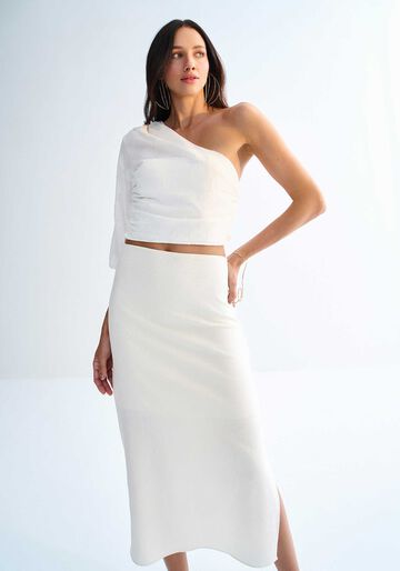 Blusa Um Ombro Só em Cotton Poá com Top, BRANCO OFF WHITE. Blusa Um Ombro Só em Cotton Poá com Top, BRANCO OFF WHITE, large.