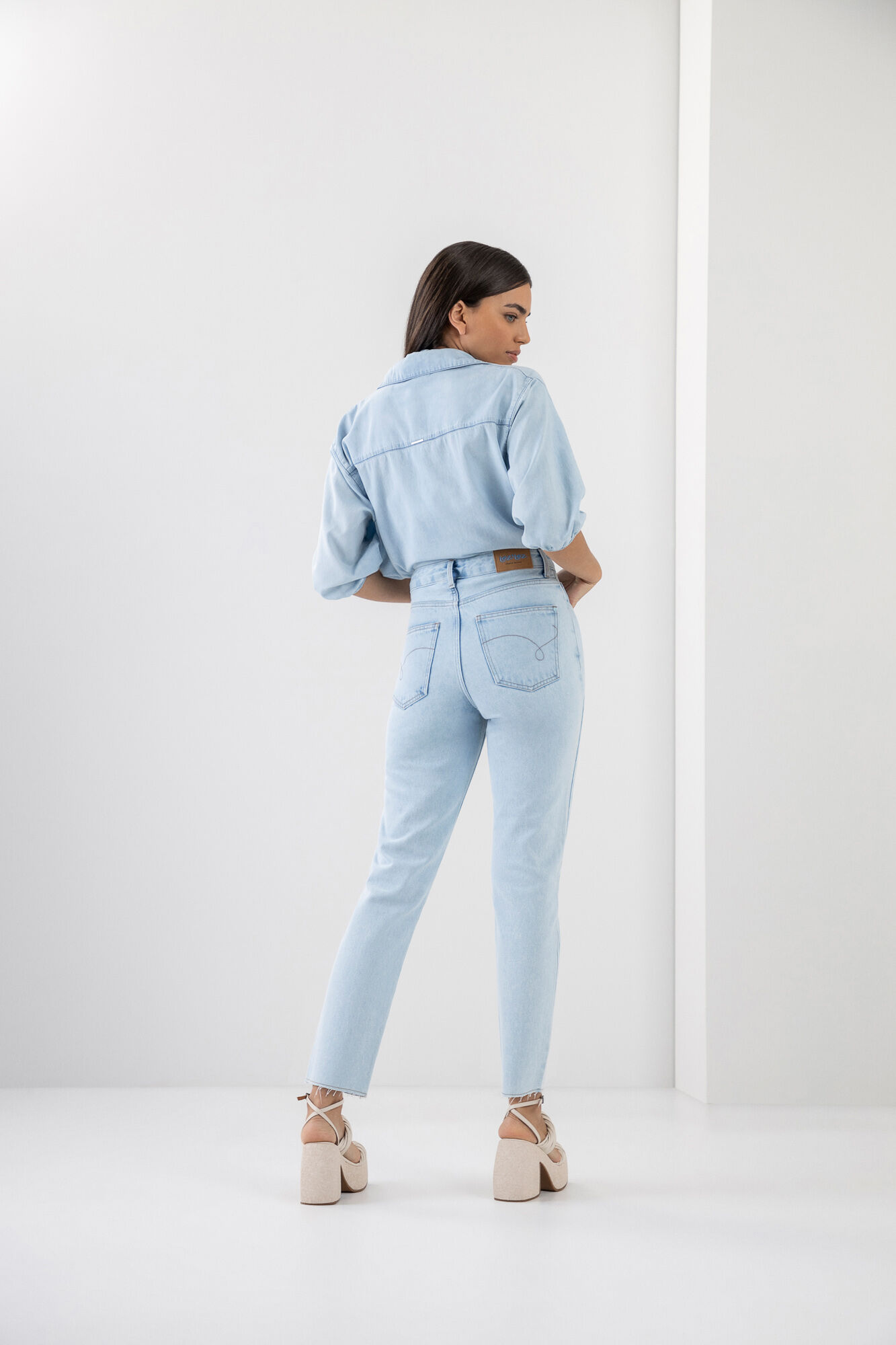 Camisa Jeans Manga 3/4 com Top Frente &Uacute;nica, , large.