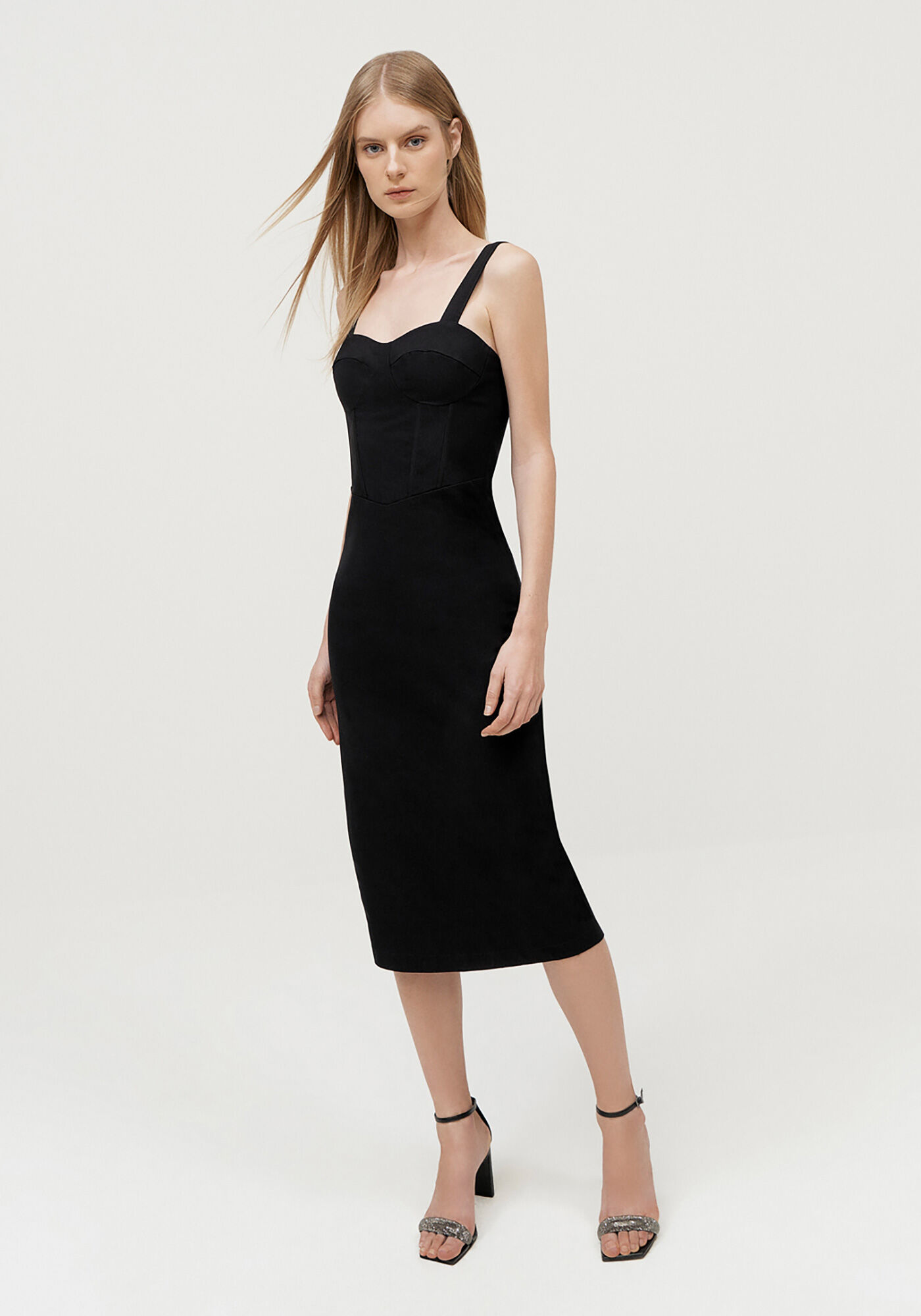 Vestido Midi Justo com Recorte Busto, , large.