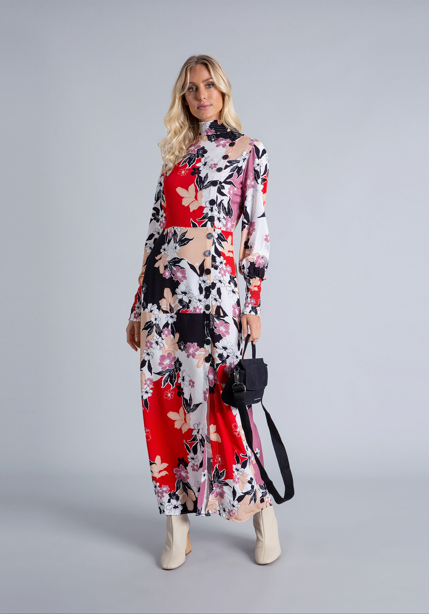 Vestido M&iacute;di Gola Alta Estampa, , large.