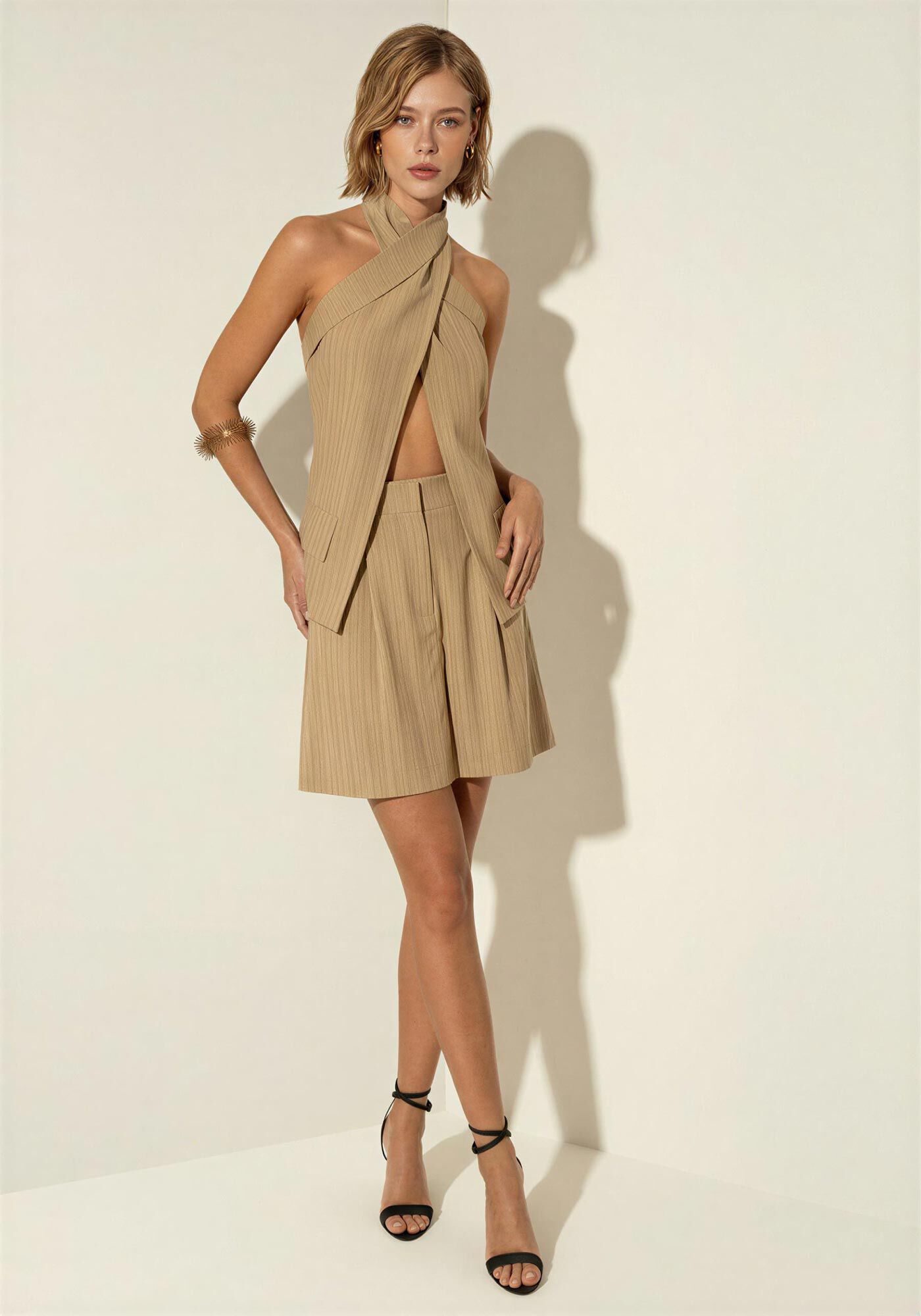 Blusa Frente &Uacute;nica Com Lapelas E Abertura, BEGE BISCUIT, large.