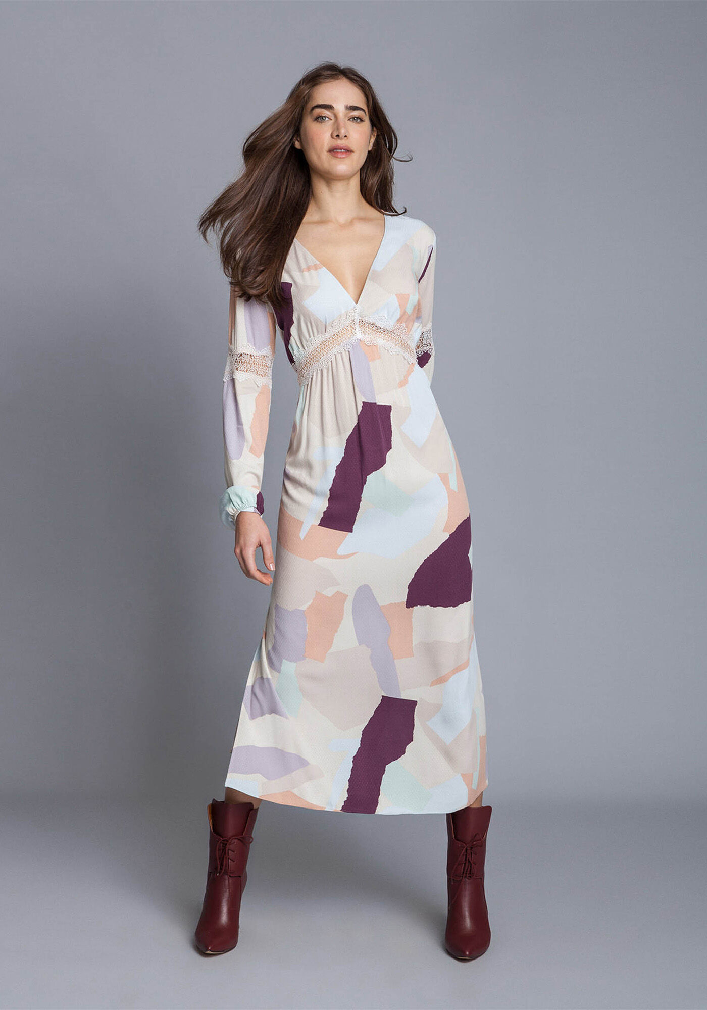 Vestido Manga Longa M&iacute;di Renda, , large.