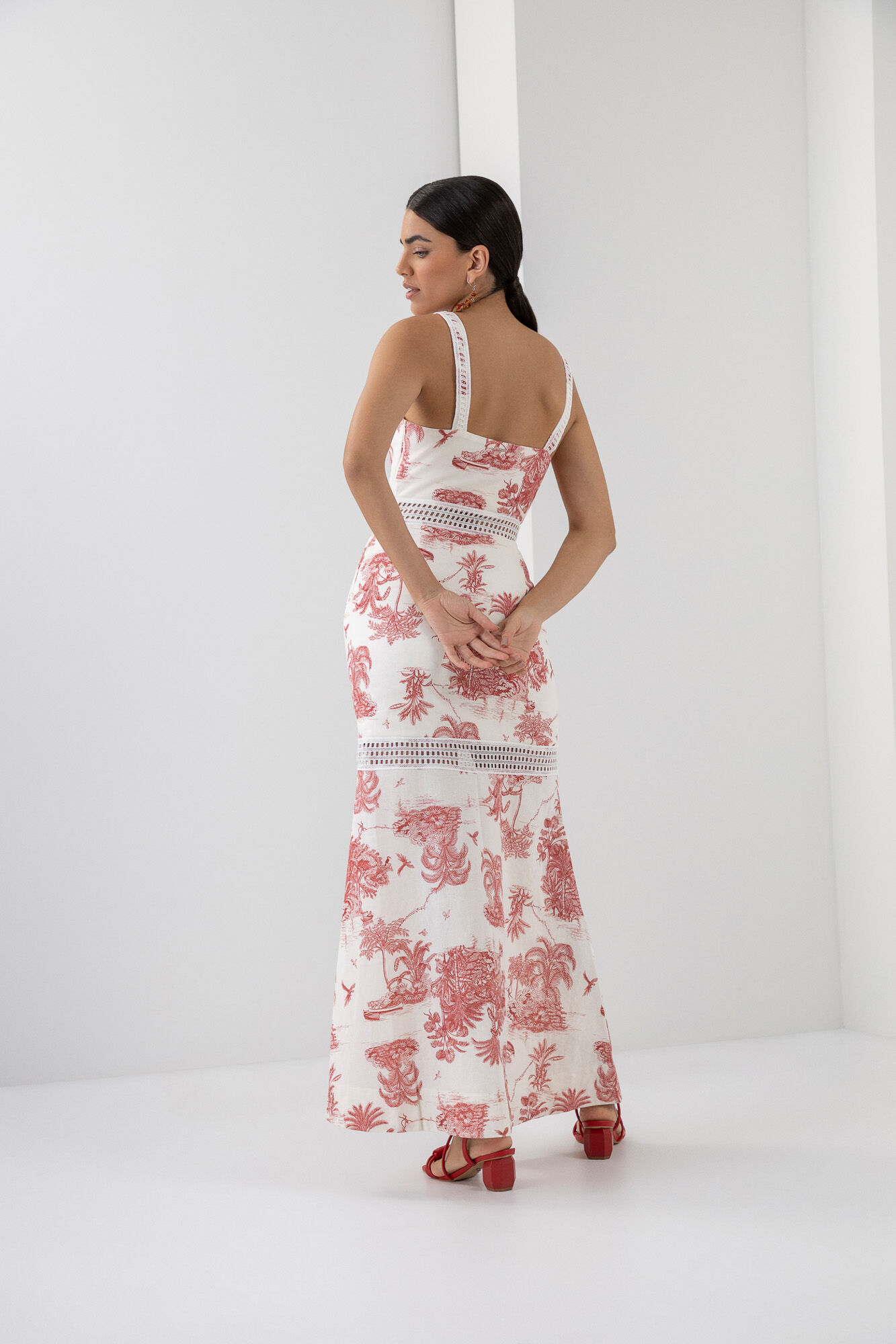 Vestido longo shop de linho estampado