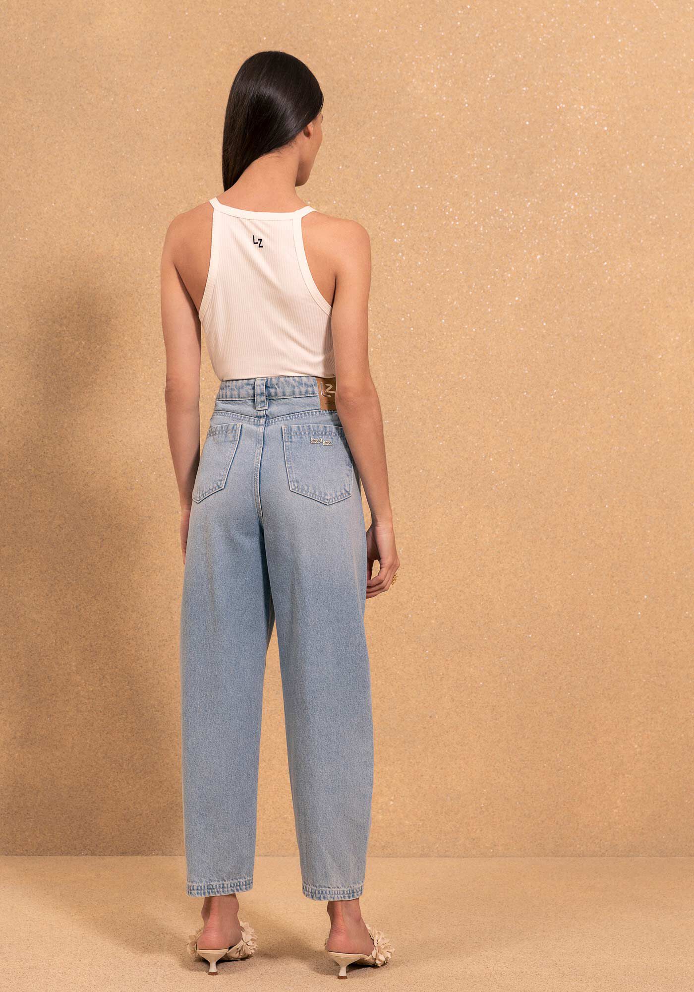 Cal&ccedil;a Jeans Barrel De Cintura Alta Com Recortes, JEANS, large.