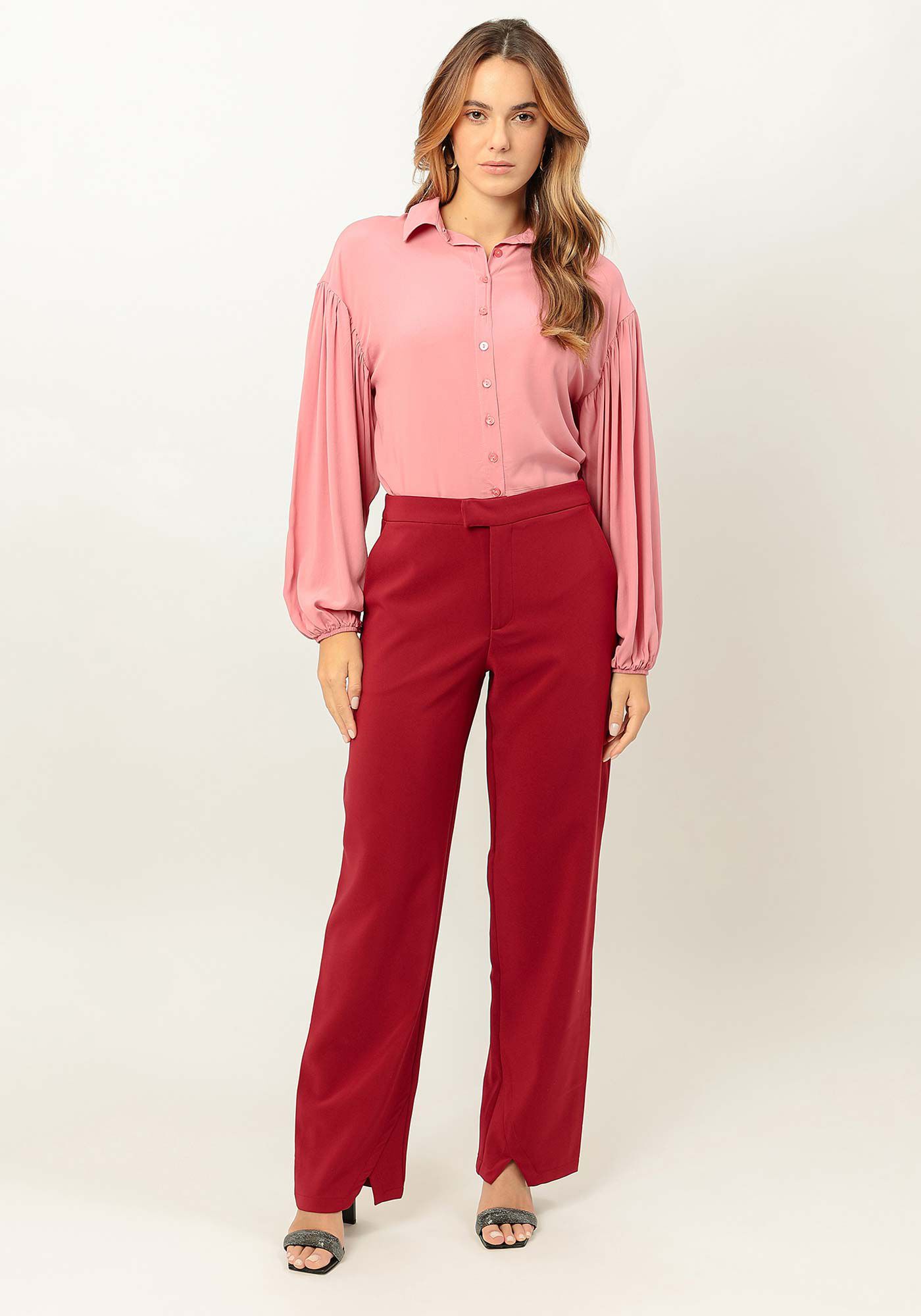 Camisa em Viscose com Manga Longa Bufante, , large.