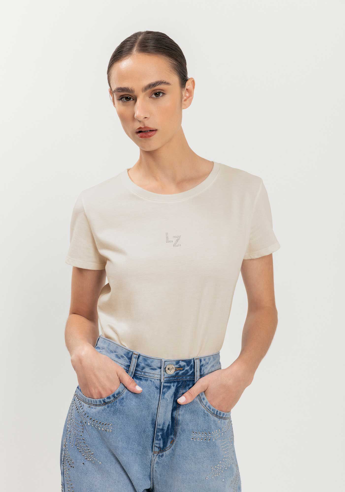 Blusa T-shirt De Mangas Curtas Em Algod&atilde;o Com Assinatura, , large.