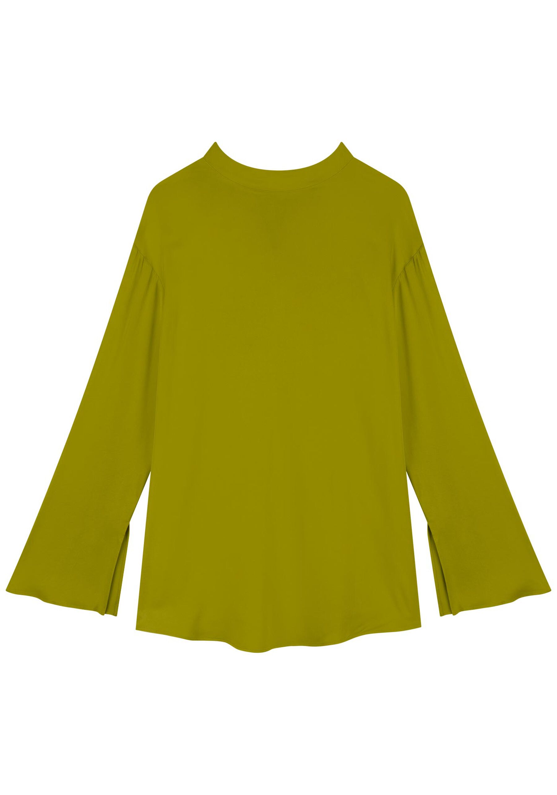 Blusa Alongada De Mangas Com Gola Alta E Amarração, VERDE NEW SOFT. Blusa Alongada De Mangas Com Gola Alta E Amarração, VERDE NEW SOFT, large.