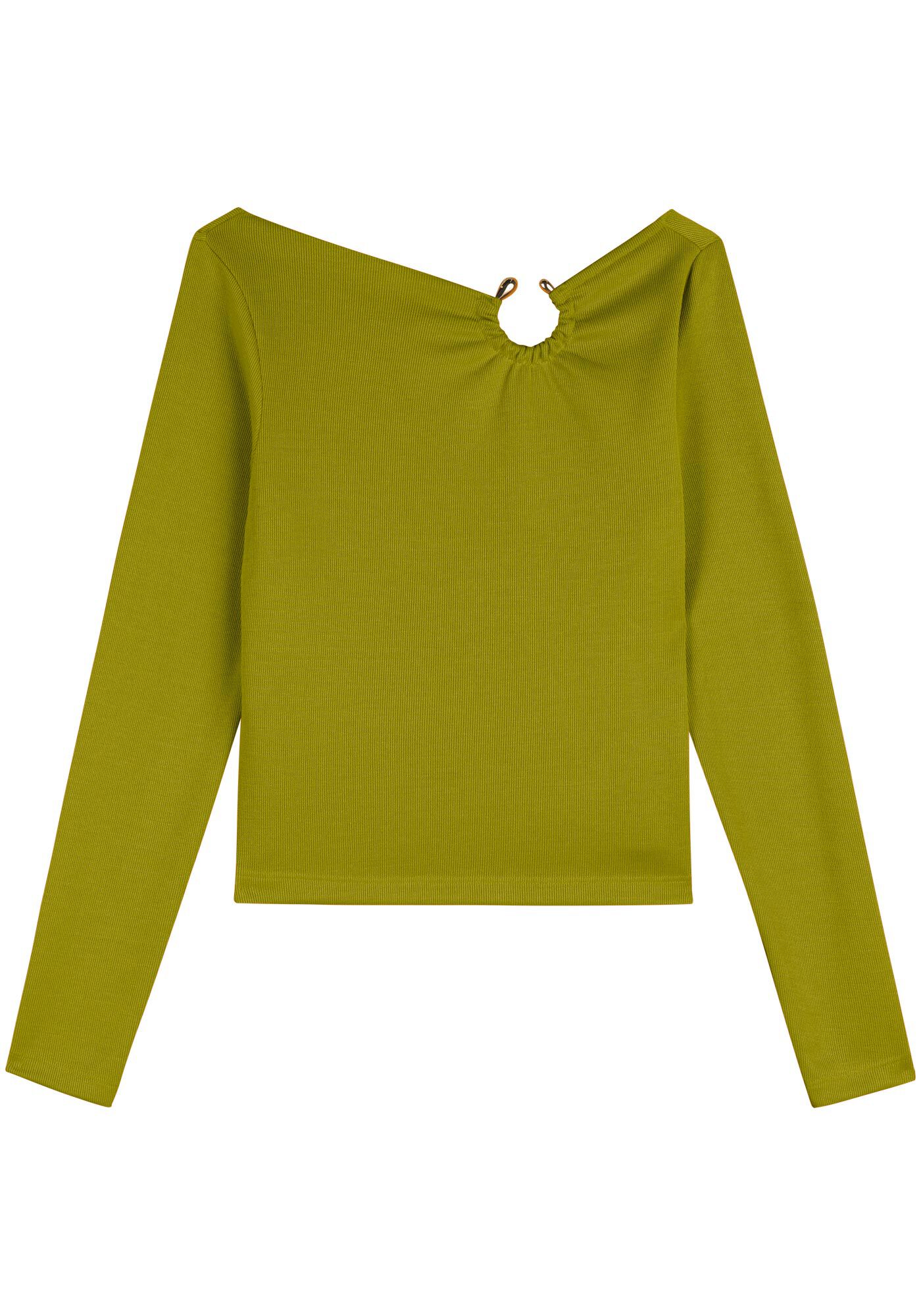 Blusa Curta De Mangas Longas Com Detalhe De Argola, VERDE NEW SOFT, large.