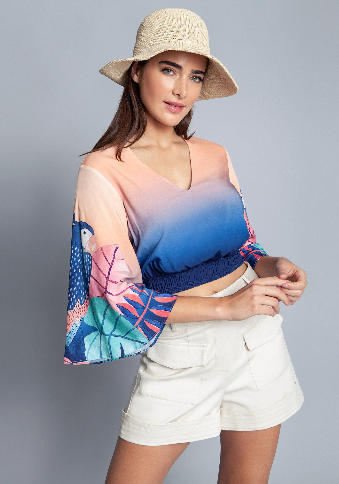 Blusa Cropped Tecido Rayon Bali, , large.