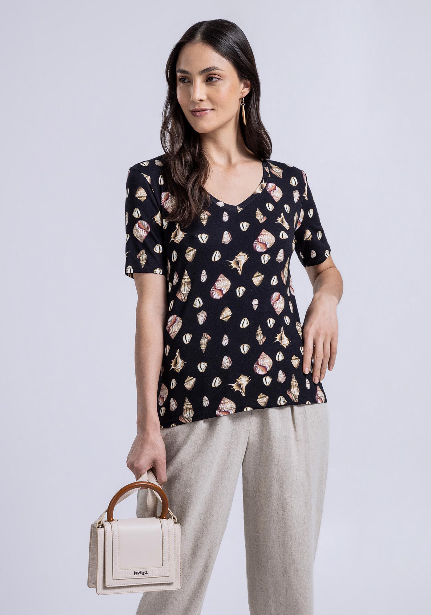 Blusa Manga Curta em Malha MVS com Decote V, , large.