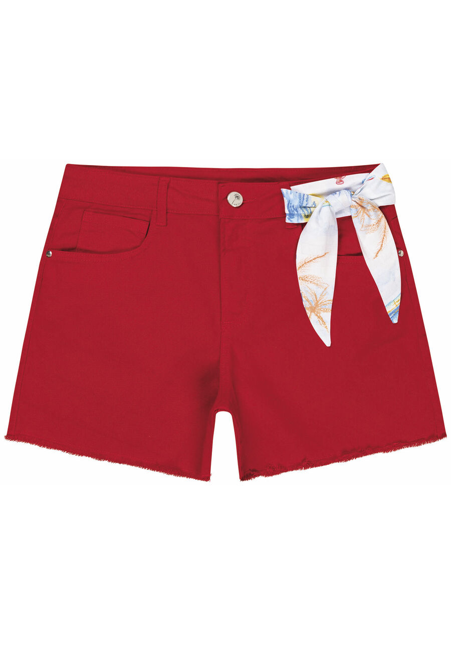 Shorts Sarja Boyfriend com Lenço Estampado, VERMELHO ACEROLA, large.