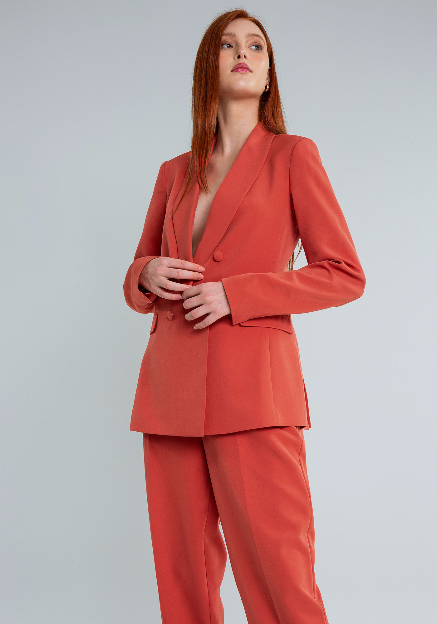 Blazer com Gola Bot&otilde;es, LARANJA, large.