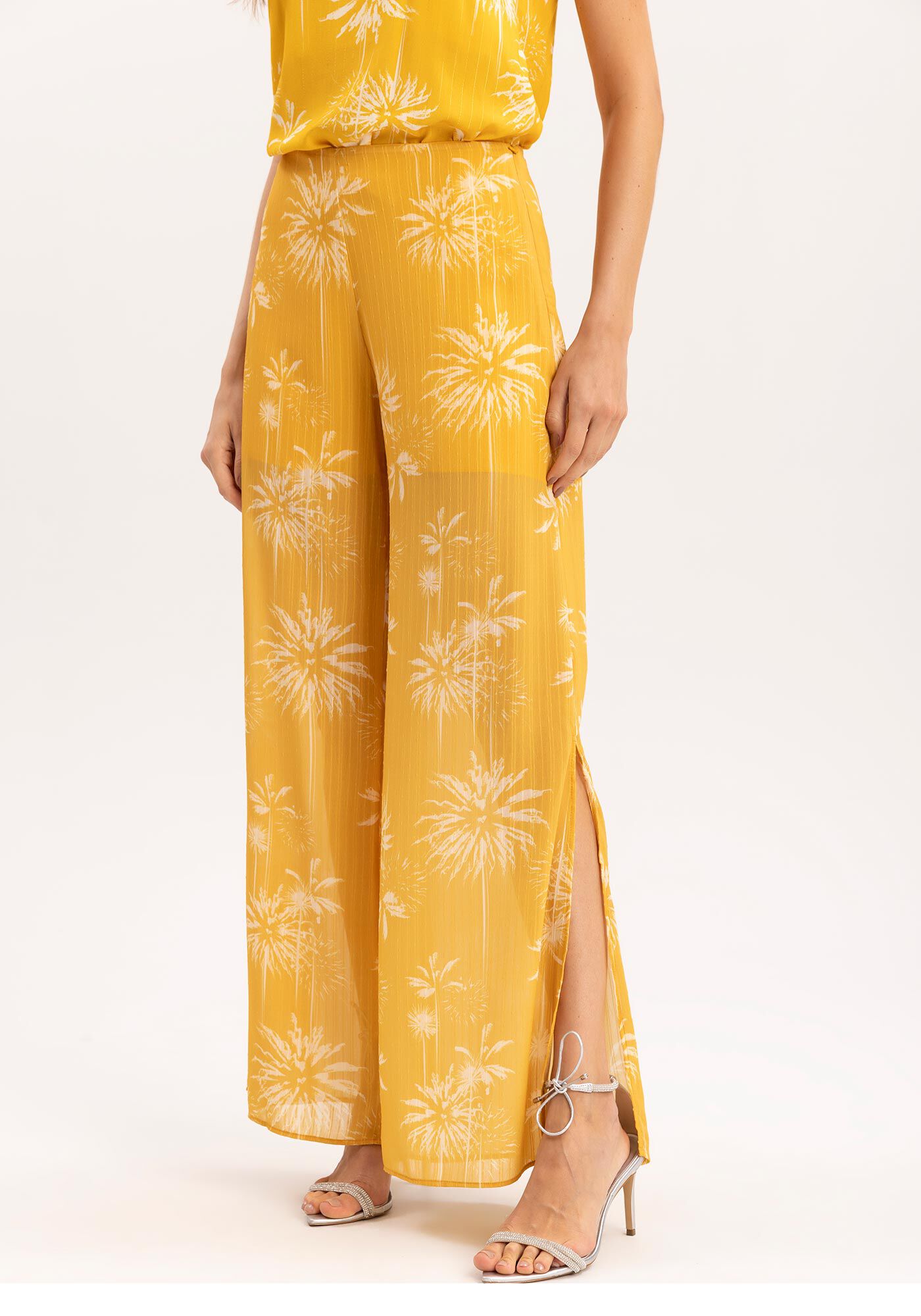 Cal&ccedil;a Pantalona Estampada com Fenda, DATE PALMS AMARELO, large.