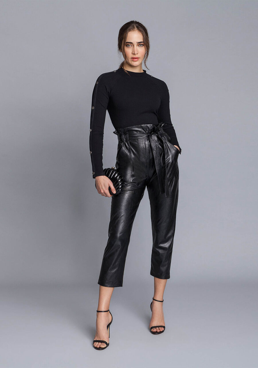 Calça Pantacourt PU Cinto, . Calça Pantacourt PU Cinto, , large.