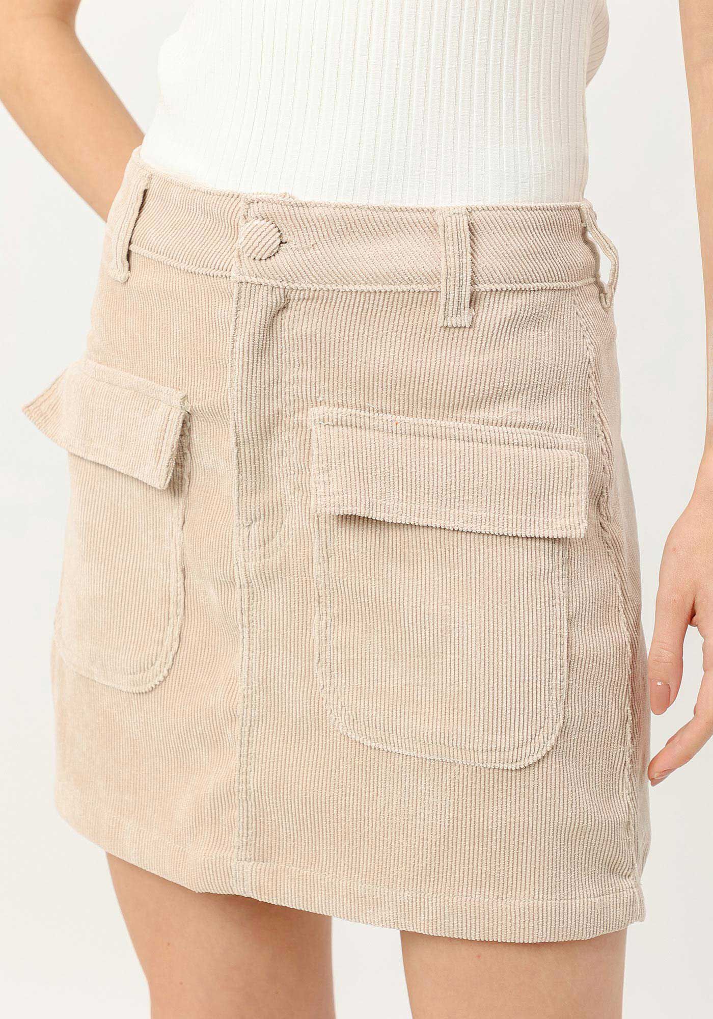 Saia Curta em Veludo com Bolso Cargo, BEGE FLAME, large.