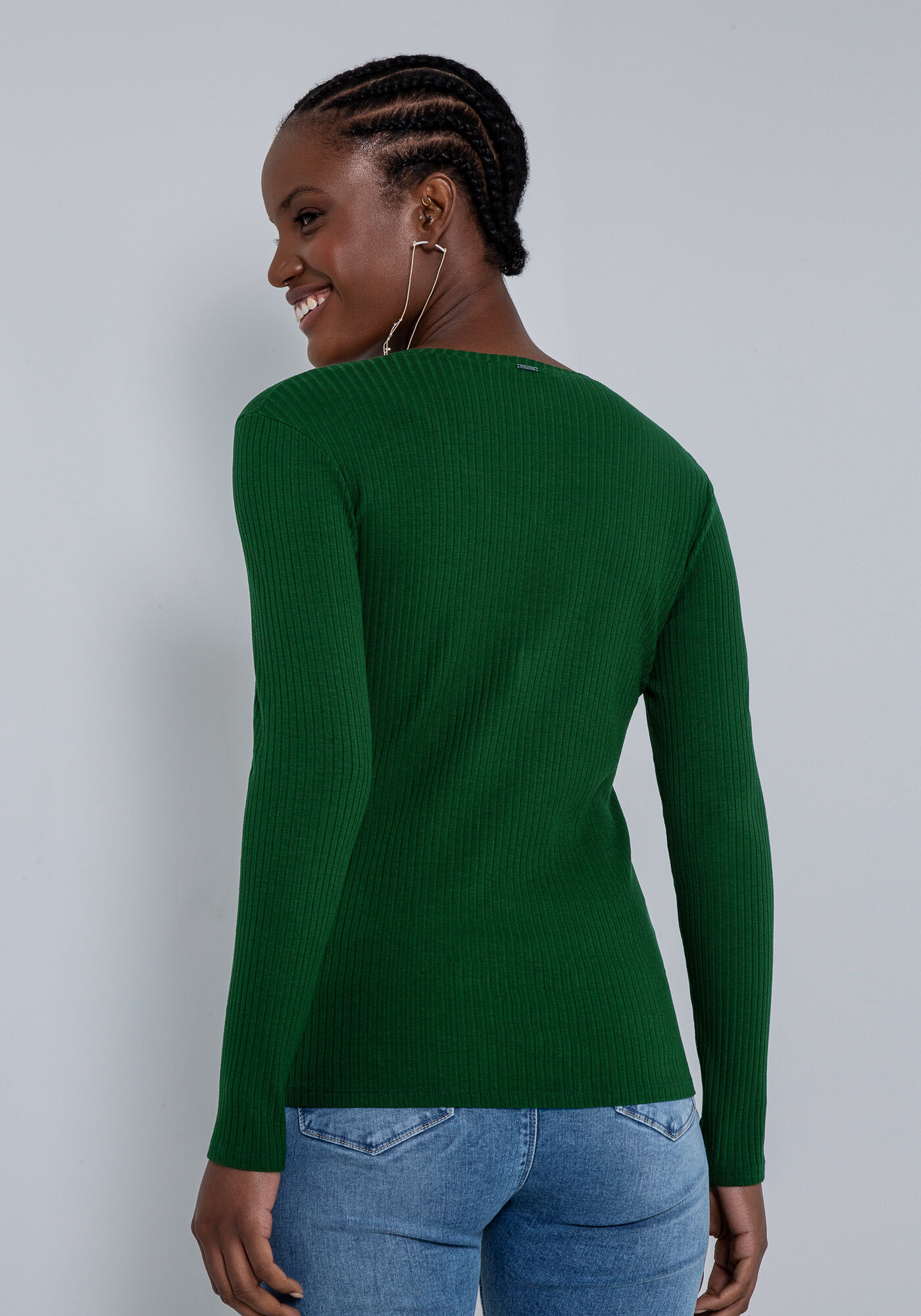 Blusa Manga Longa em Malha Decote V, , large.