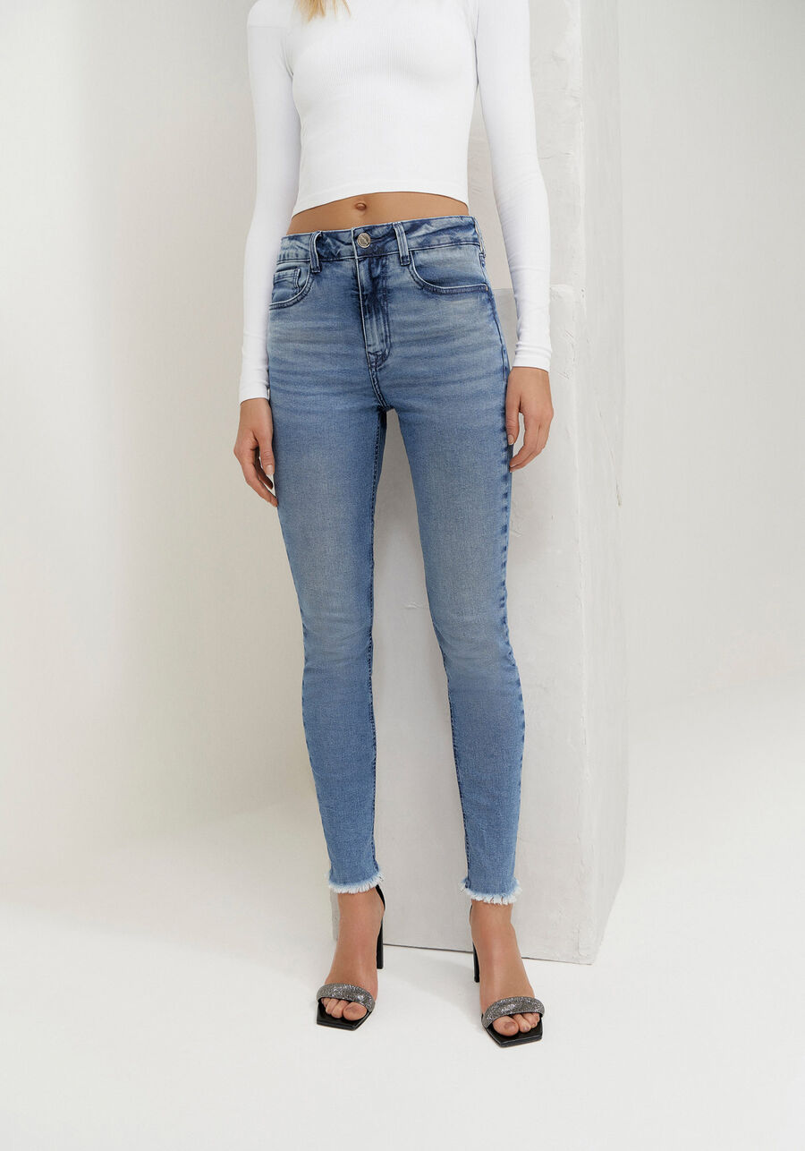 Calça Jeans Skinny Cintura Alta Cropped, JEANS. Calça Jeans Skinny Cintura Alta Cropped, JEANS, large.