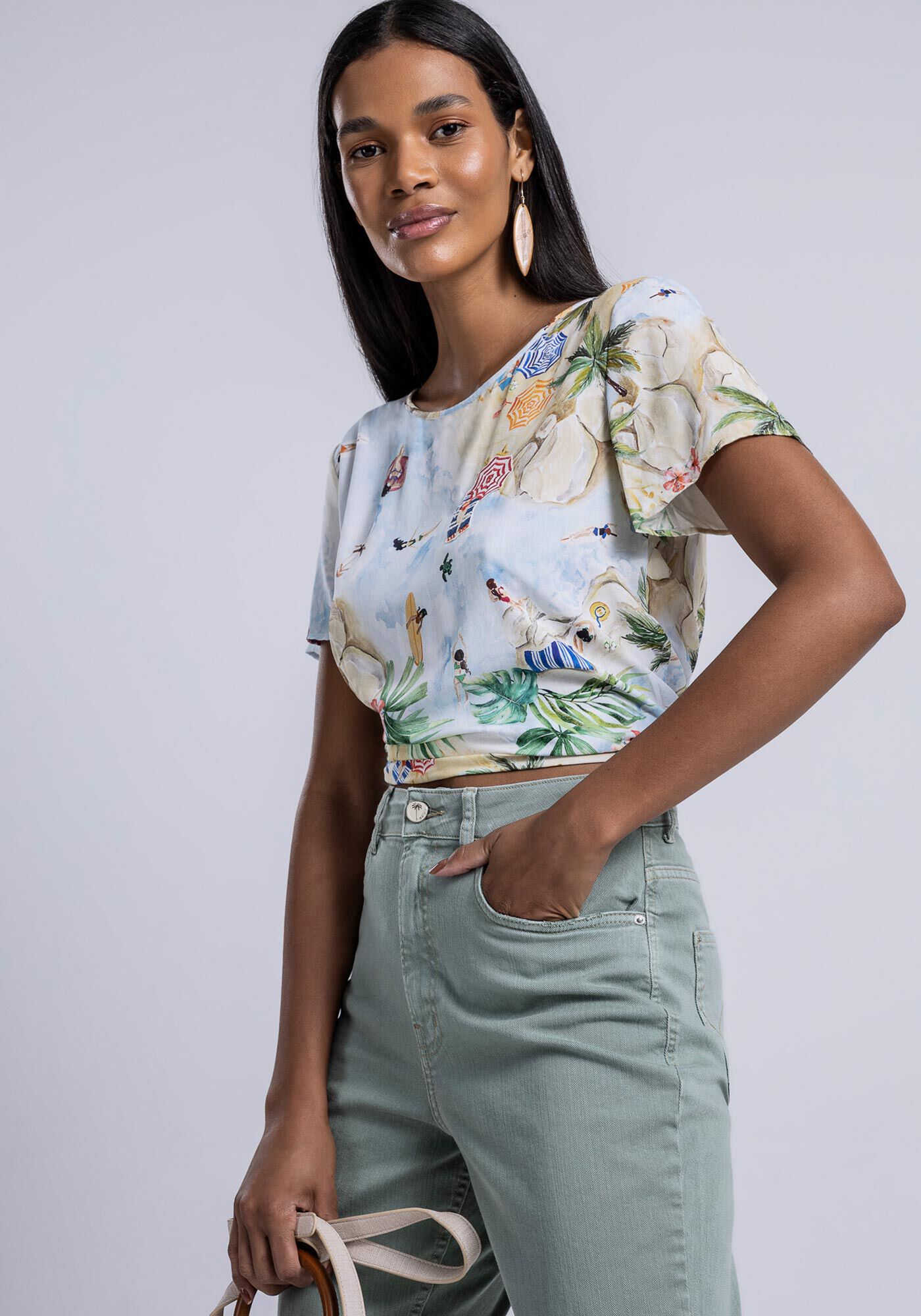 Blusa Manga Curta em Viscose Estampada, , large.