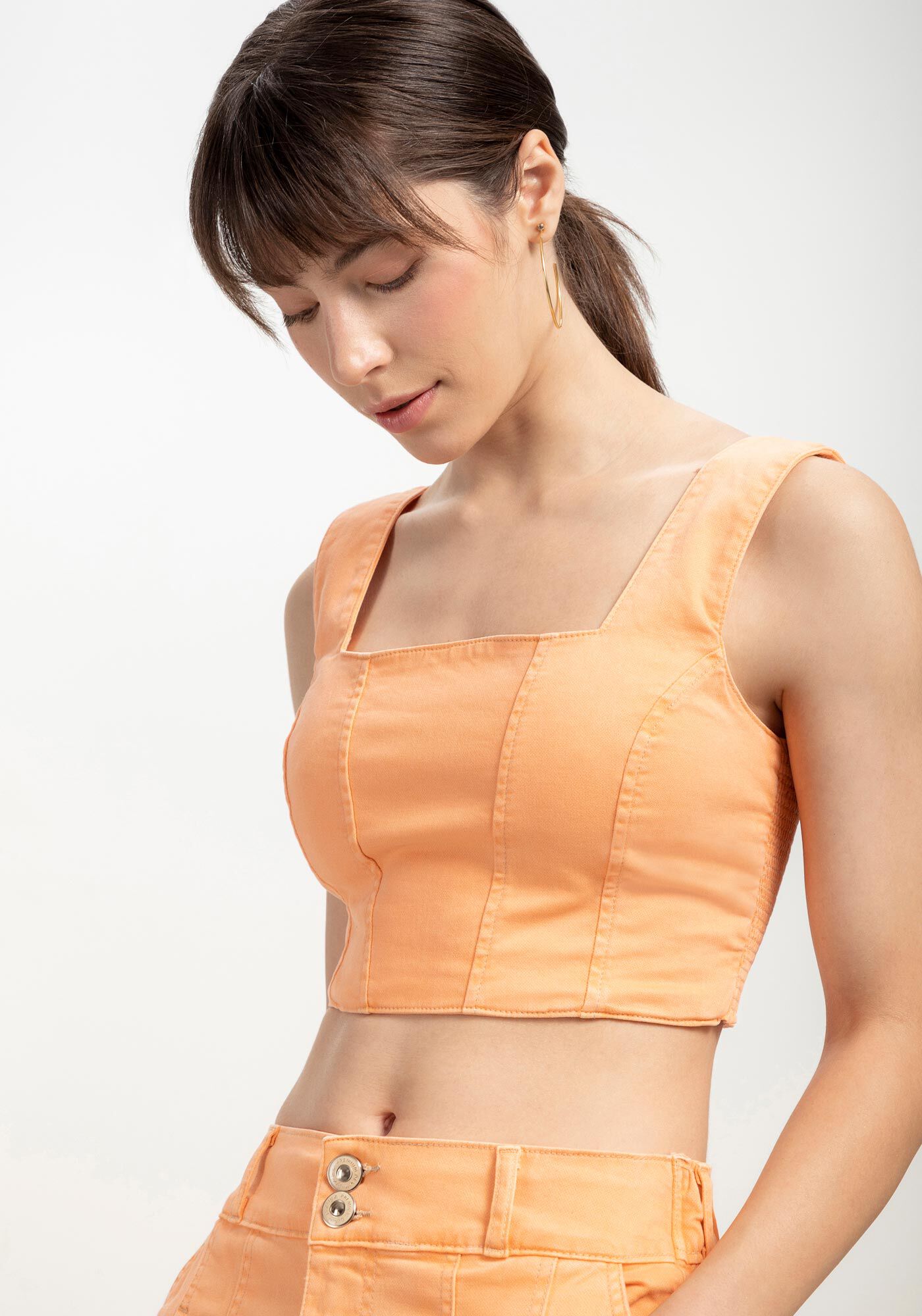 Blusa Sarja Cropped Corset com Decote Quadrado, , large.