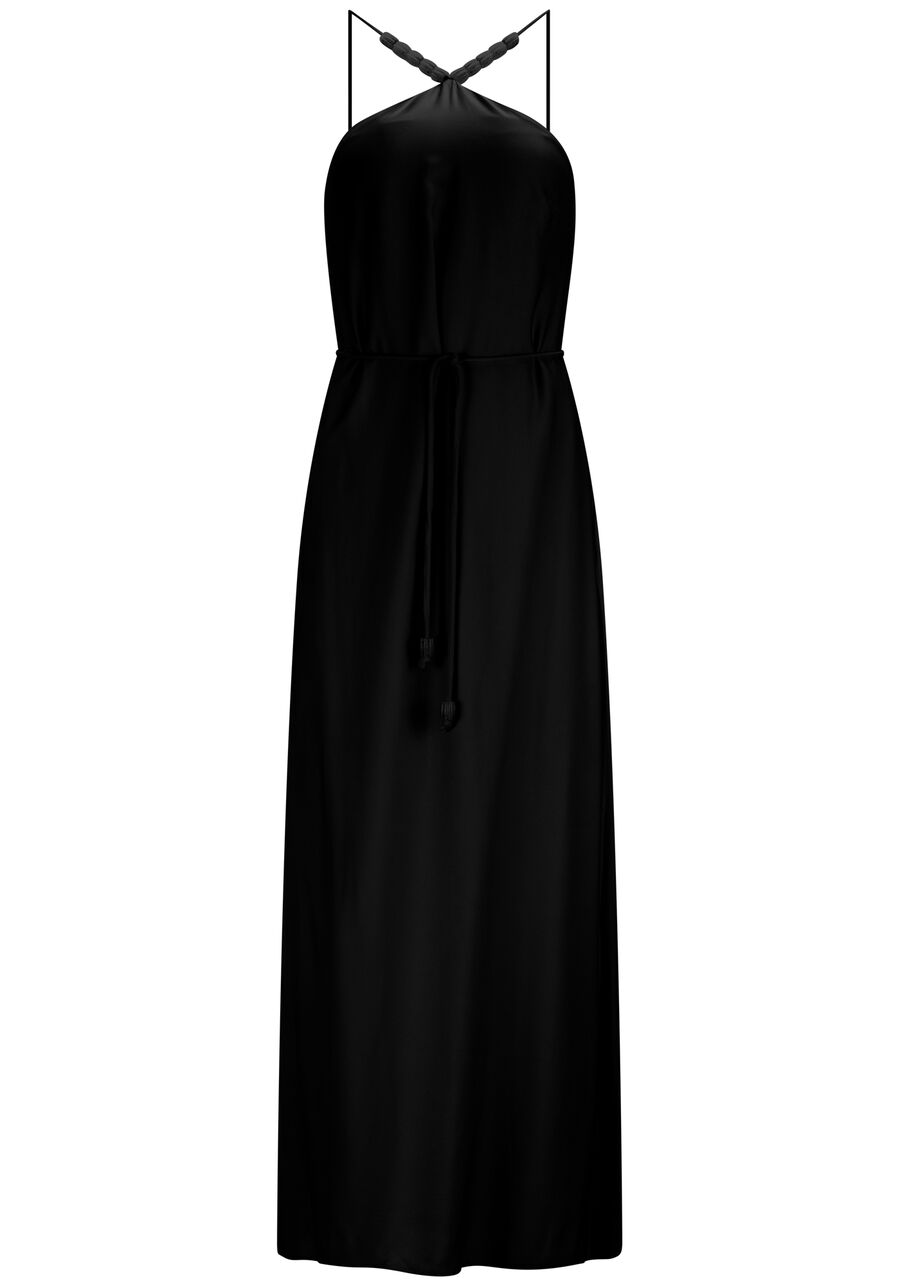 Vestido Longo Cross Neck Detalhe Alças com Cinto, . Vestido Longo Cross Neck Detalhe Alças com Cinto, , large.