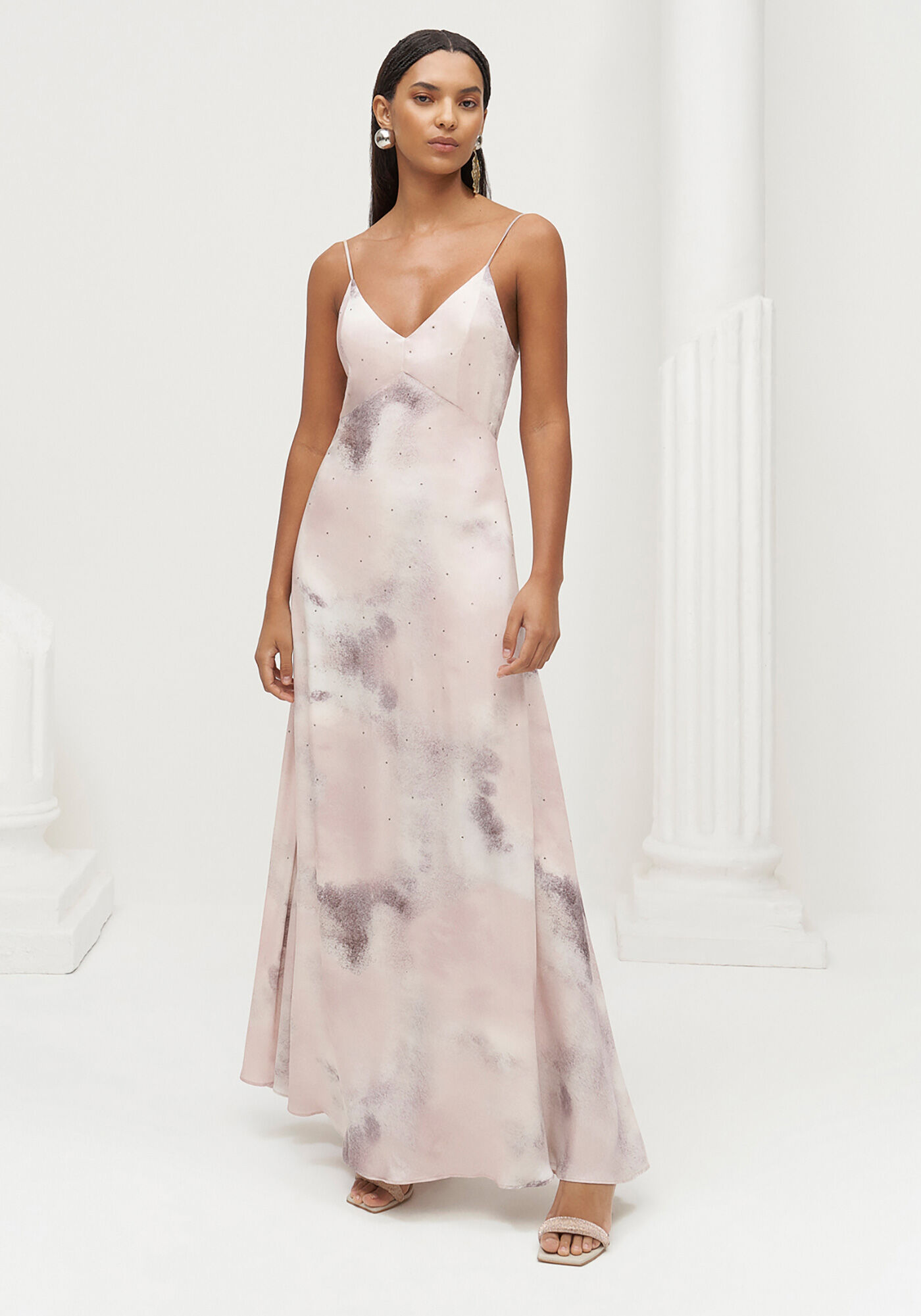 Vestido Longo Estampado com Strass, , large.