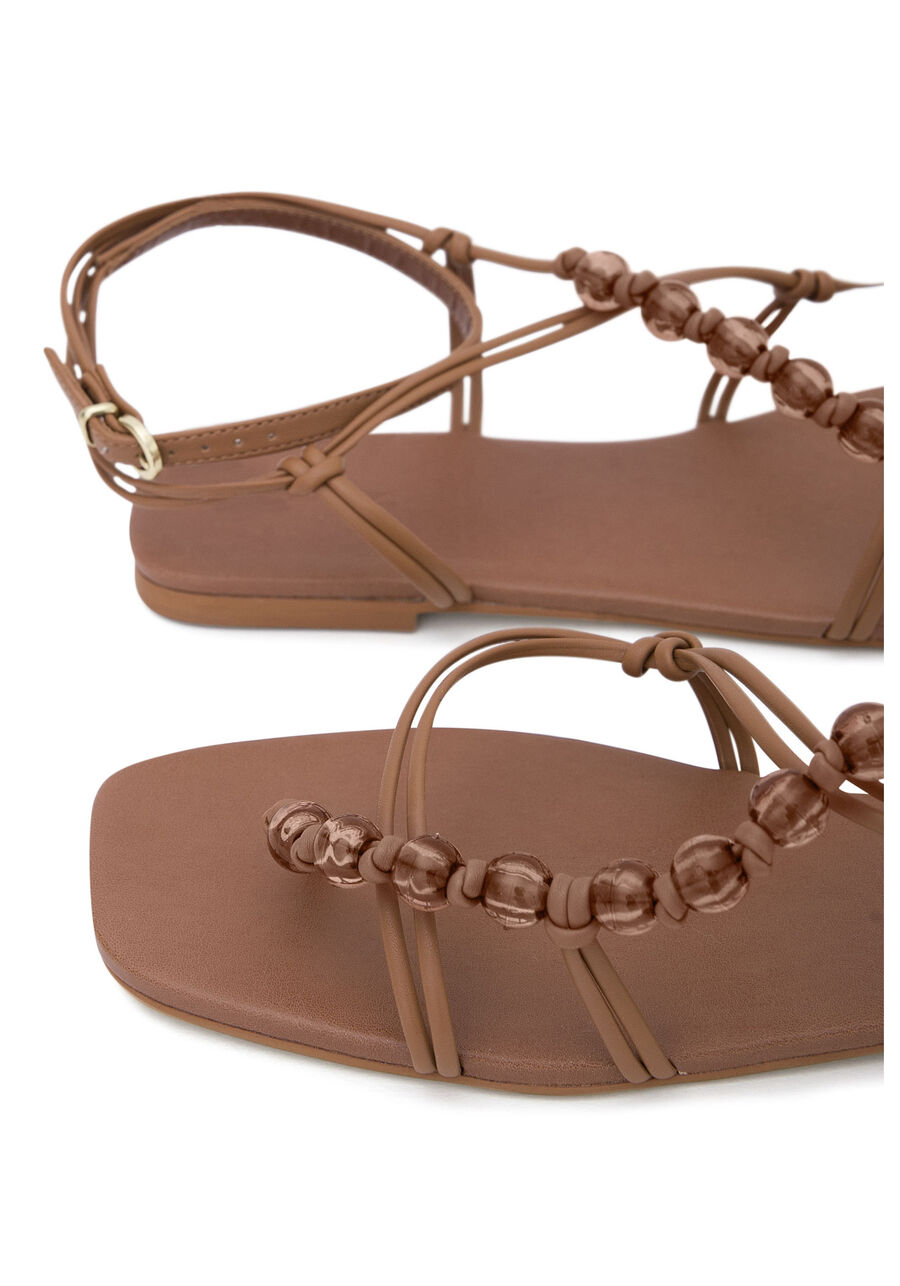 Rasteira Sandália Bico Quadrado com Detalhe, CAMELO. Rasteira Sandália Bico Quadrado com Detalhe, CAMELO, large.