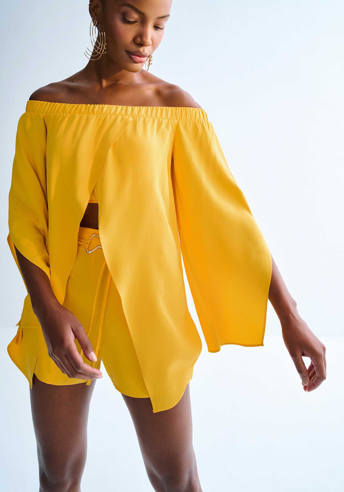 Blusa Ombro a Ombro Assim&eacute;trica com Pontas, , large.