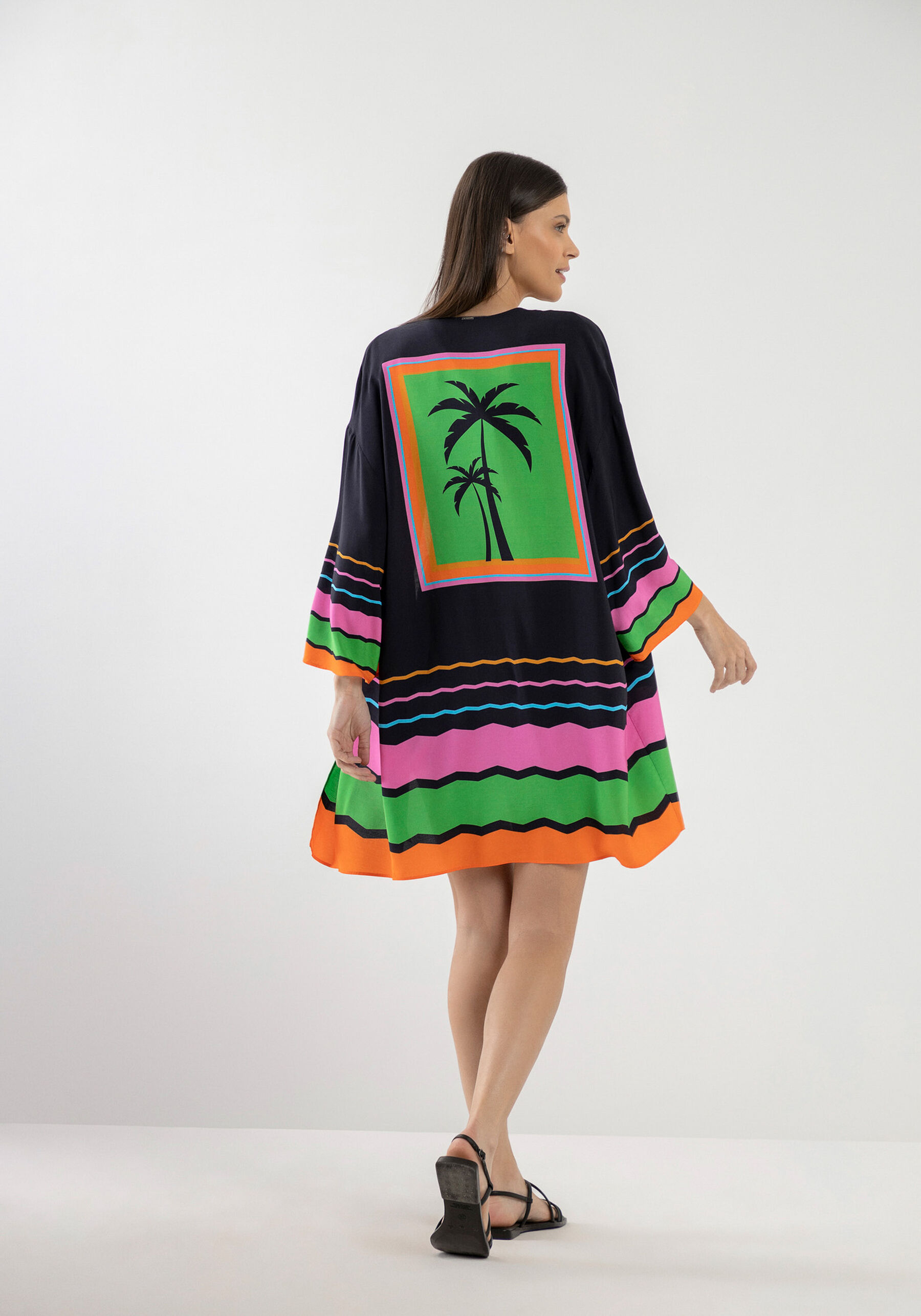 Kimono Alongado com Estampa Horizonte, . Kimono Alongado com Estampa Horizonte, , large.