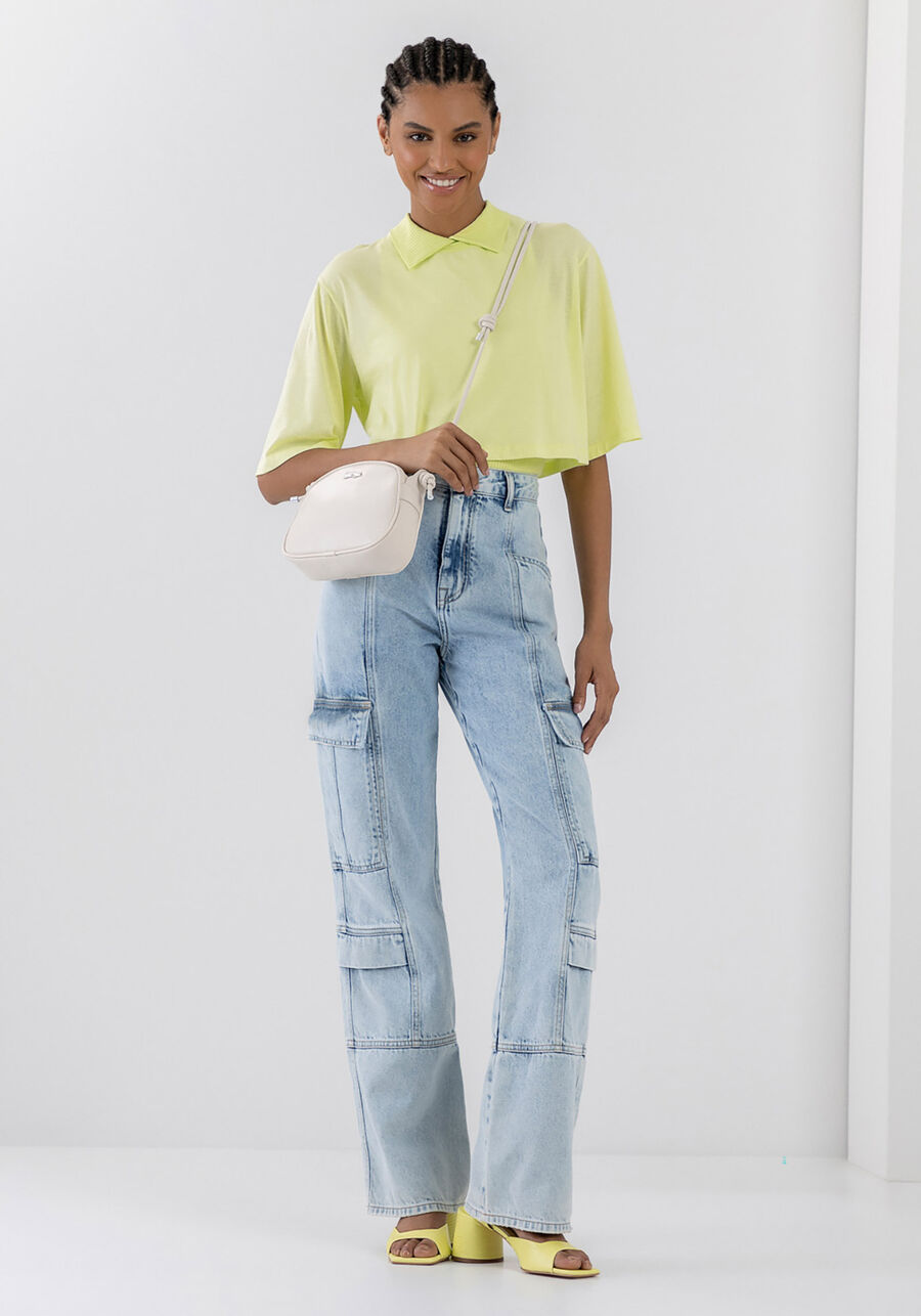 T-shirt Oversized com Regata Polo Canelada, AMARELO PINA COLADA. T-shirt Oversized com Regata Polo Canelada, AMARELO PINA COLADA, large.