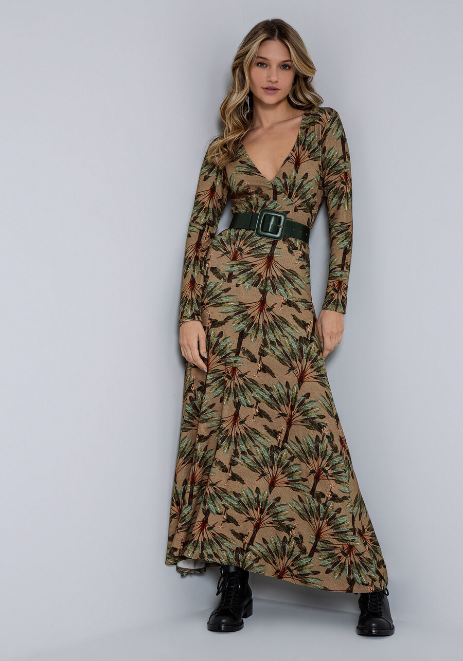 Vestido Midi Canelado Estampado, RECANTO. Vestido Midi Canelado Estampado, RECANTO, large.