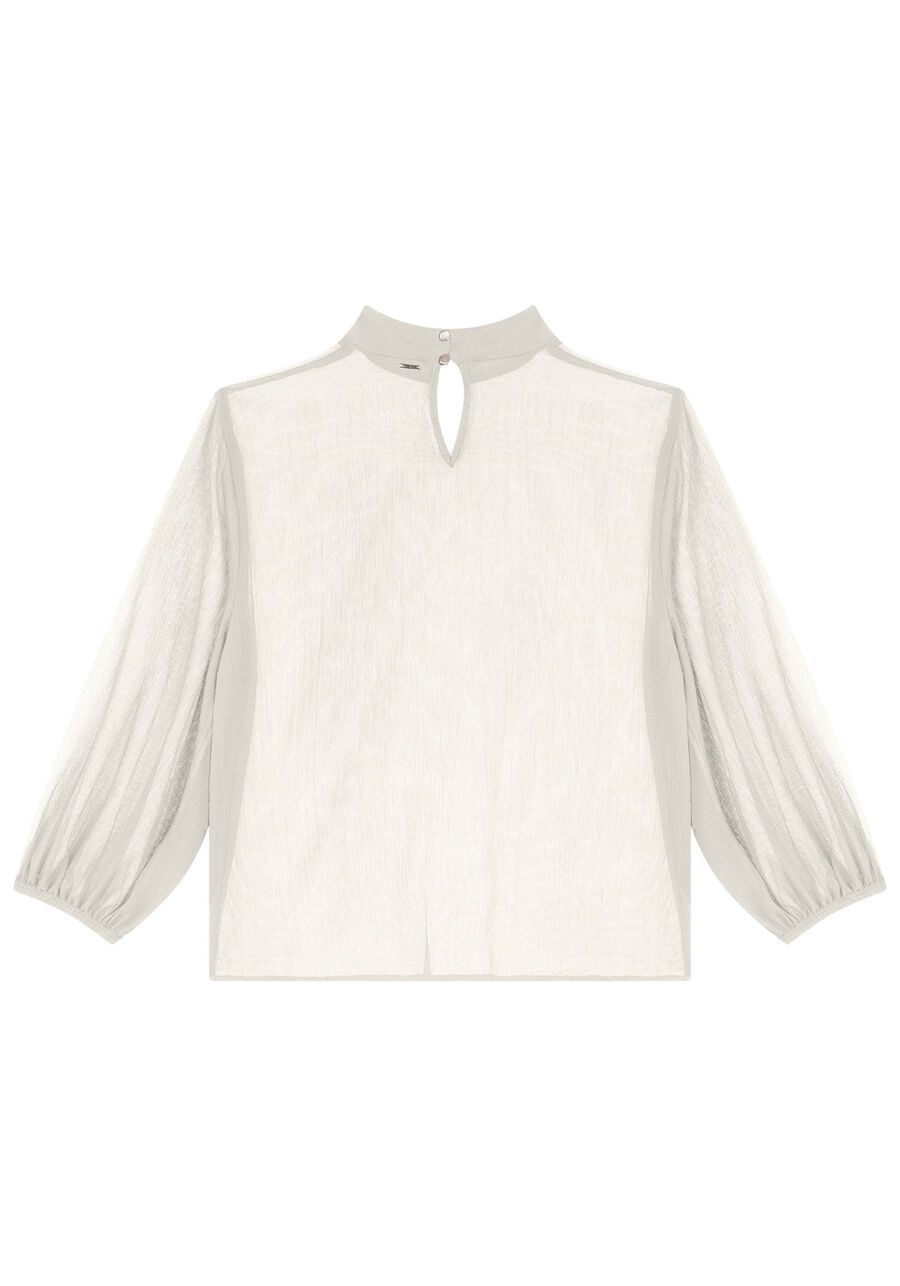Blusa Manga Bufante com transparente, BRANCO OFF WHITE. Blusa Manga Bufante com transparente, BRANCO OFF WHITE, large.