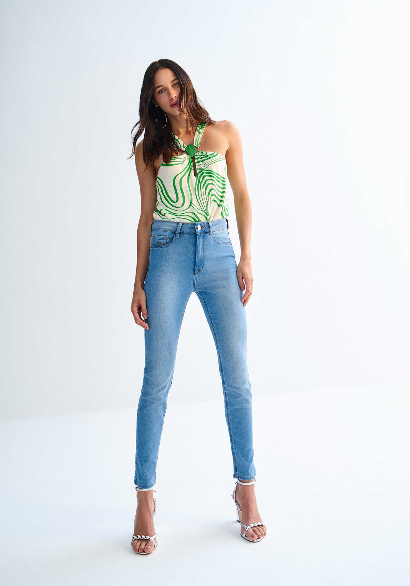Cal&ccedil;a Jeans Skinny Cintura Alta Cropped Clara Estonada, , large.