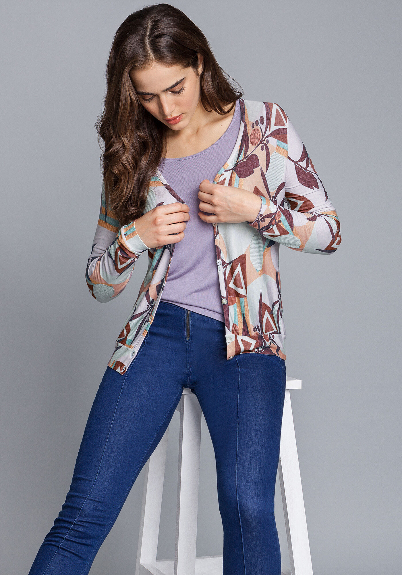 Cardigan Manga Longa Estampado, , large.