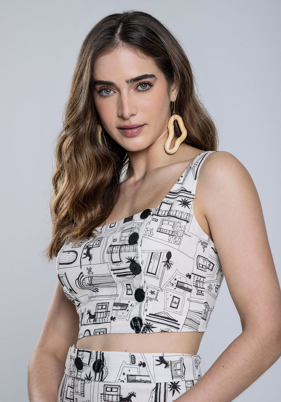 Blusa Cropped em Linho com Botões, . Blusa Cropped em Linho com Botões, , large.