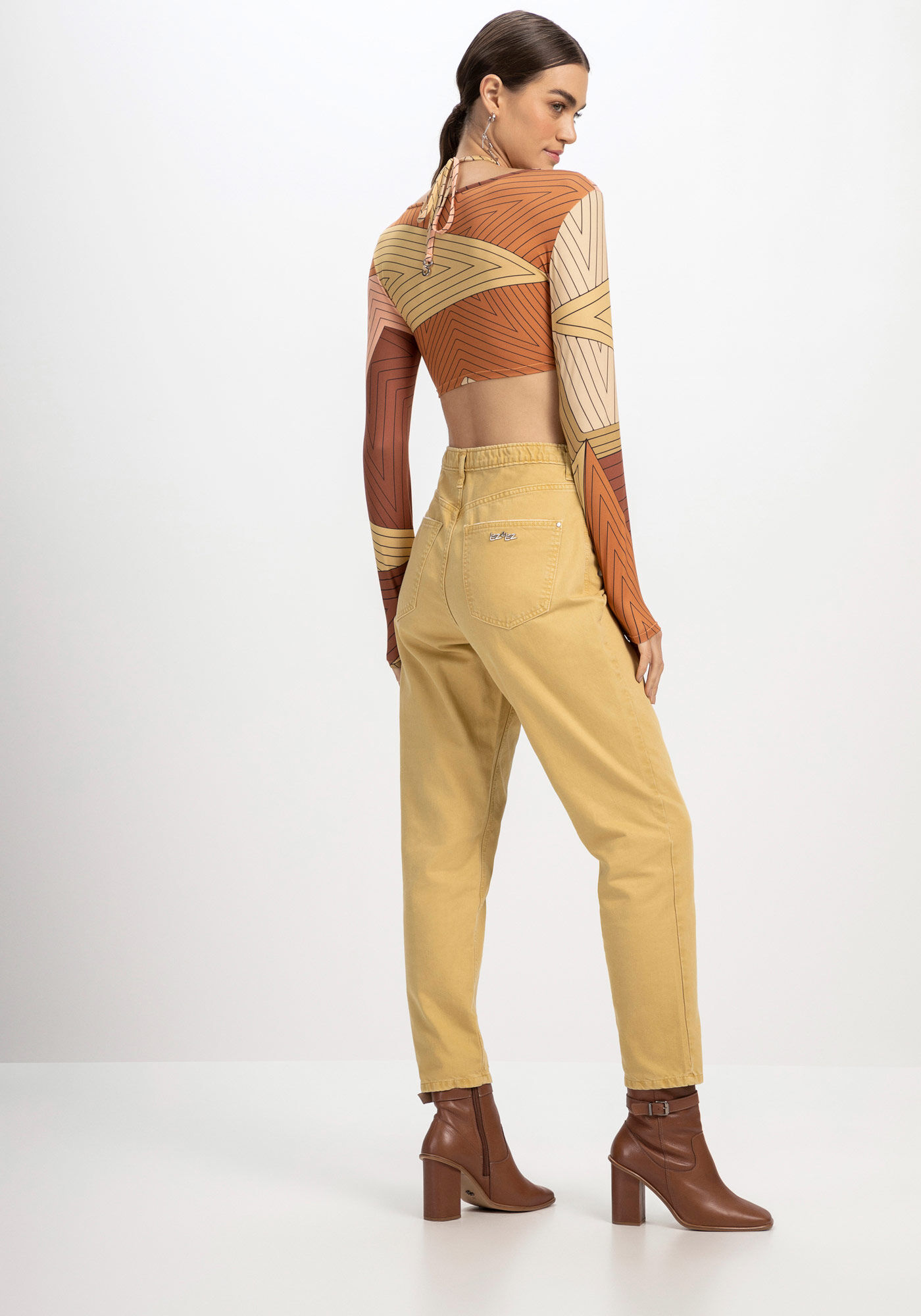 Blusa Cropped Manga Longa com Amarra&ccedil;&atilde;o, , large.