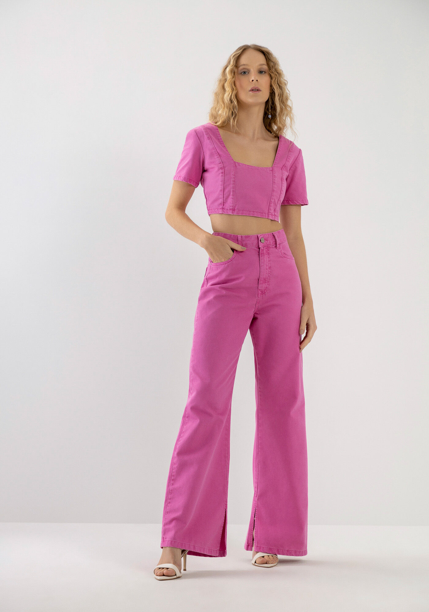 Cal&ccedil;a Sarja Wide Leg Color Super Alta, ROSA PINK BOOM, large.