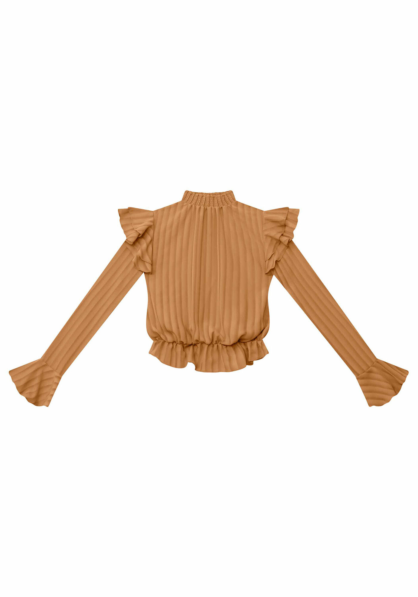 Blusa Manga Longa Babados Tecido Rosa Silice Lez a Lez