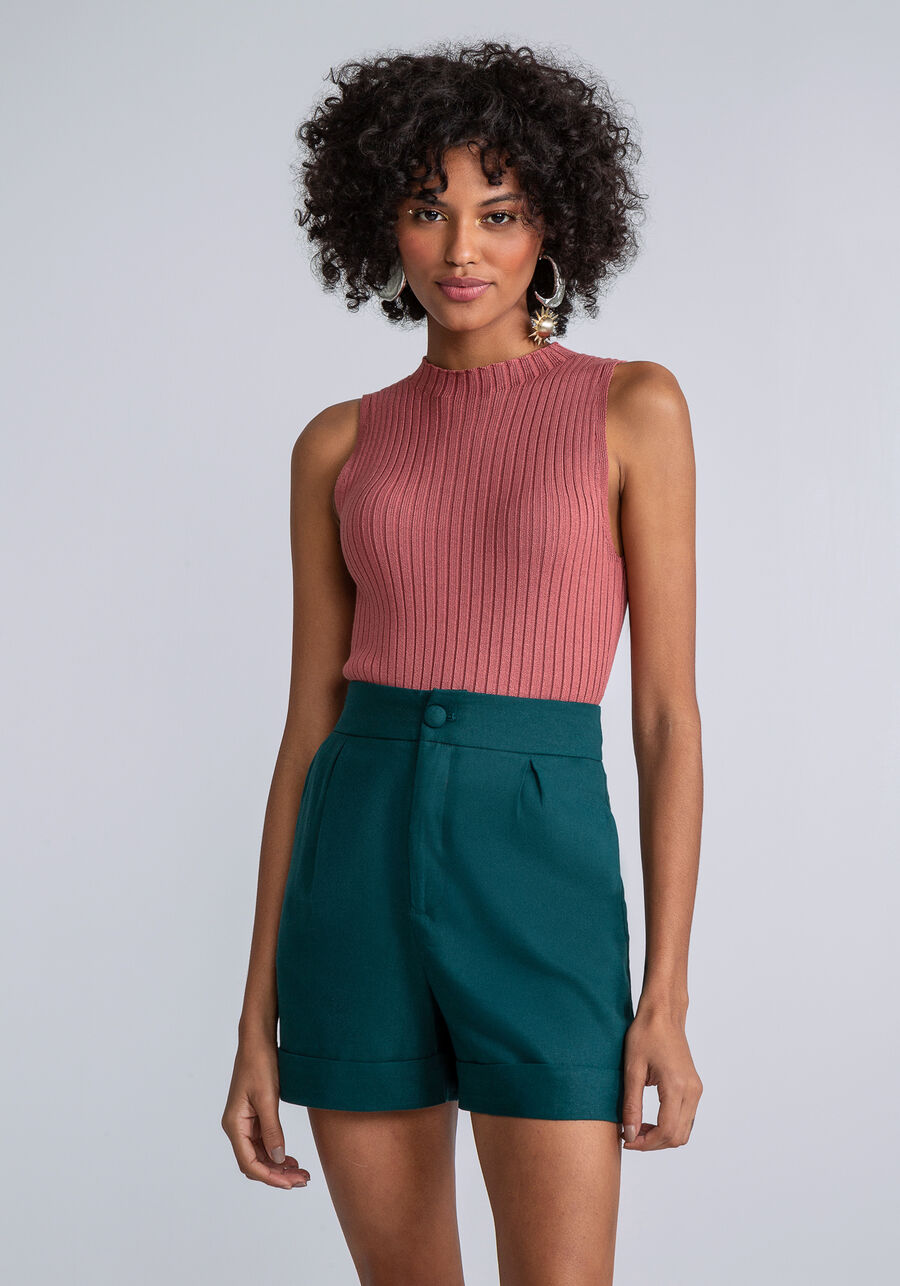 Shorts Cintura Média Pregas Linho, VERDE. Shorts Cintura Média Pregas Linho, VERDE, large.