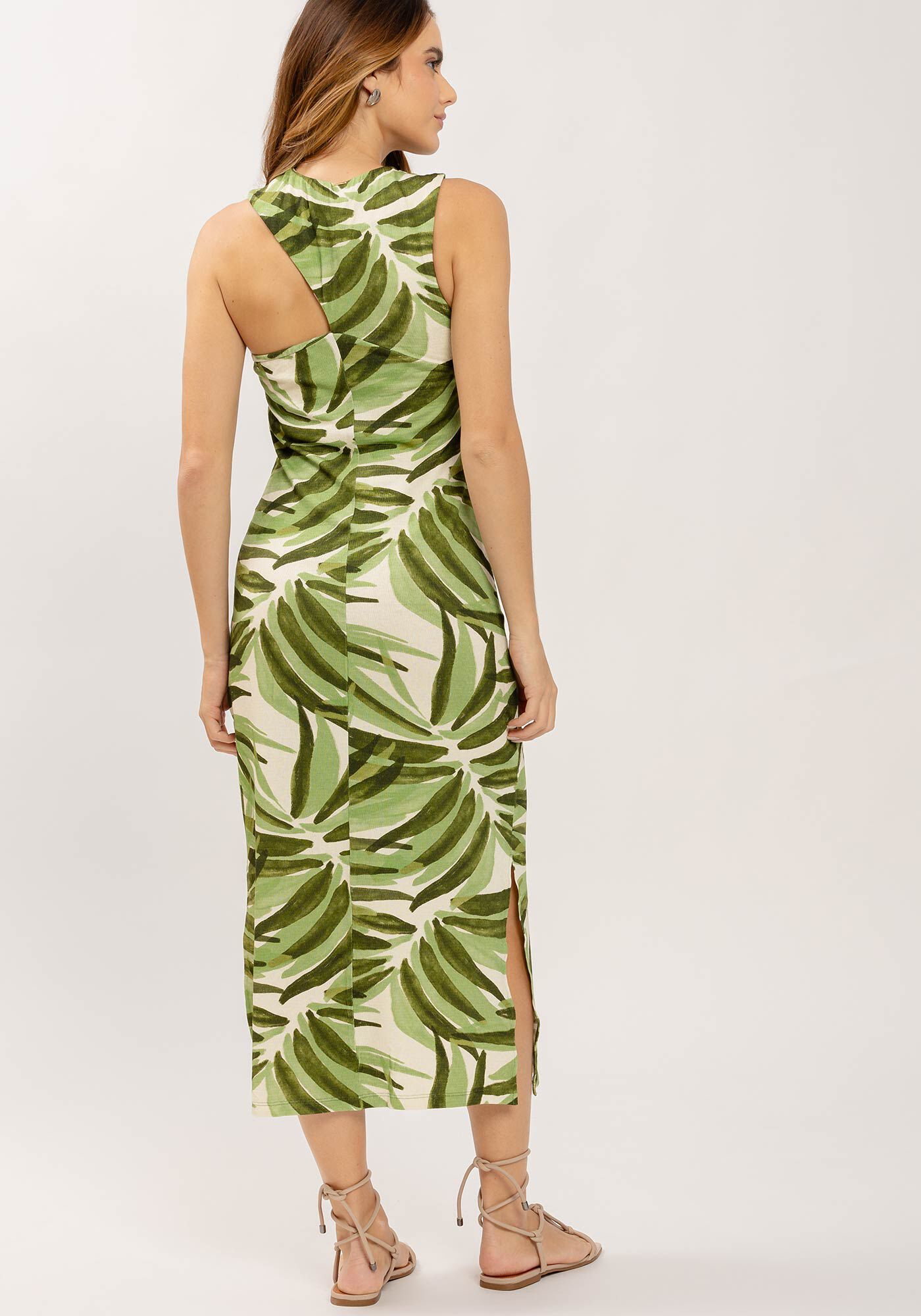 Vestido Midi Estampado com Decote Assim&eacute;trico, , large.