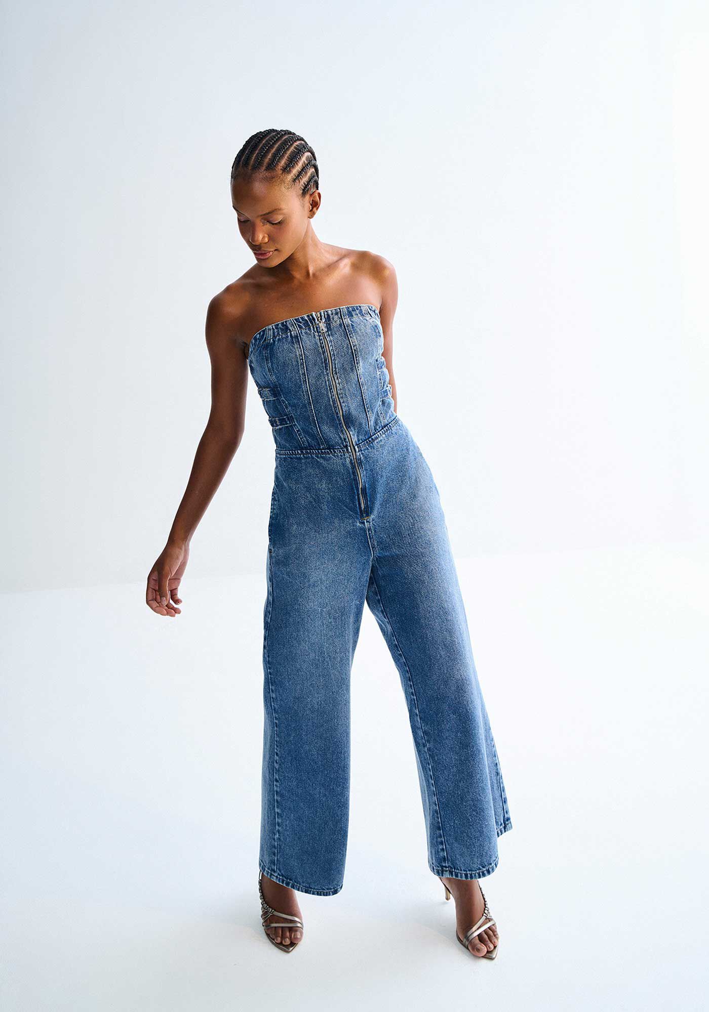 Macac&atilde;o Jeans Longo Tomara Que Caia com Z&iacute;per, , large.