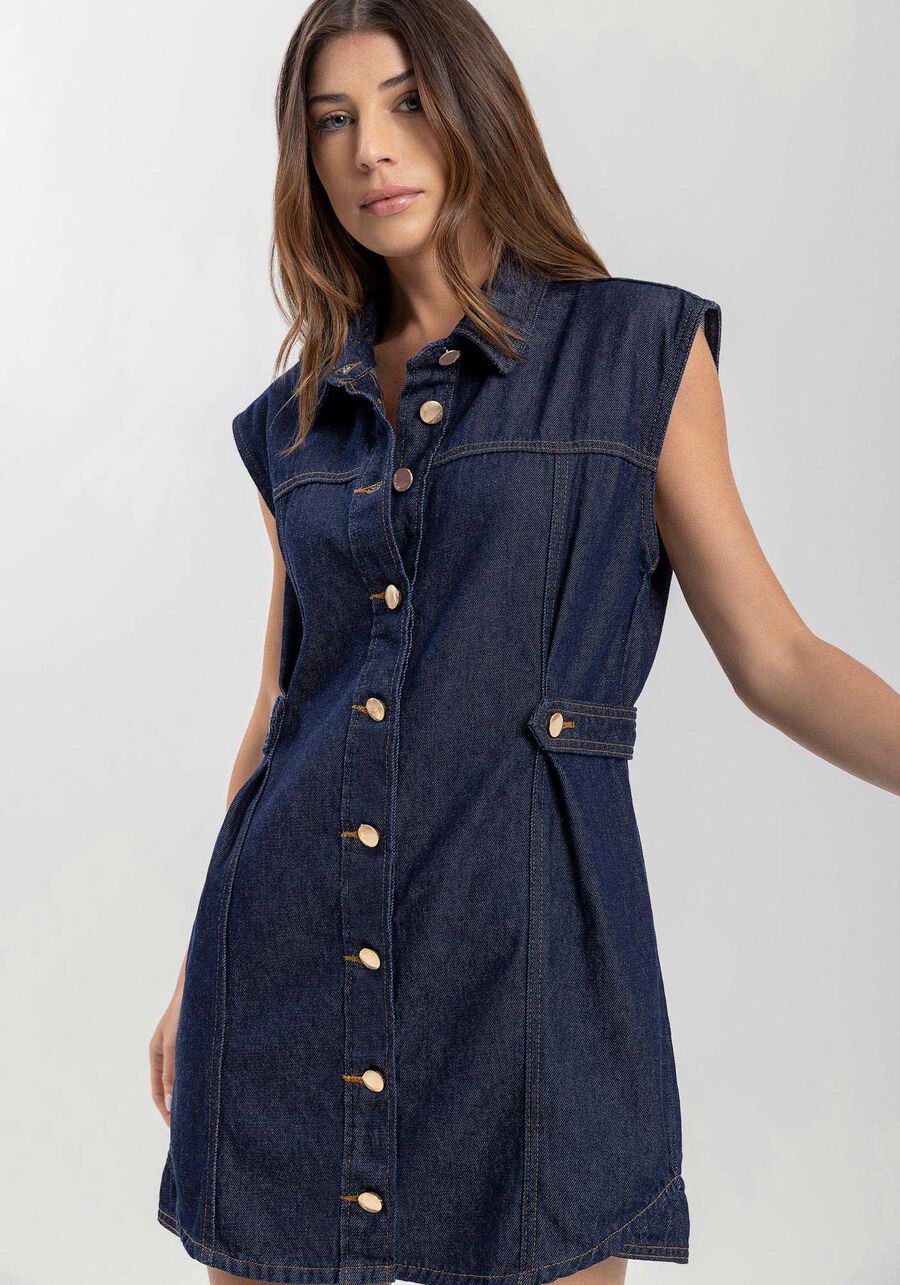 Colete Jeans Alongado Com Botões E Gola Camisa, JEANS. Colete Jeans Alongado Com Botões E Gola Camisa, JEANS, large.