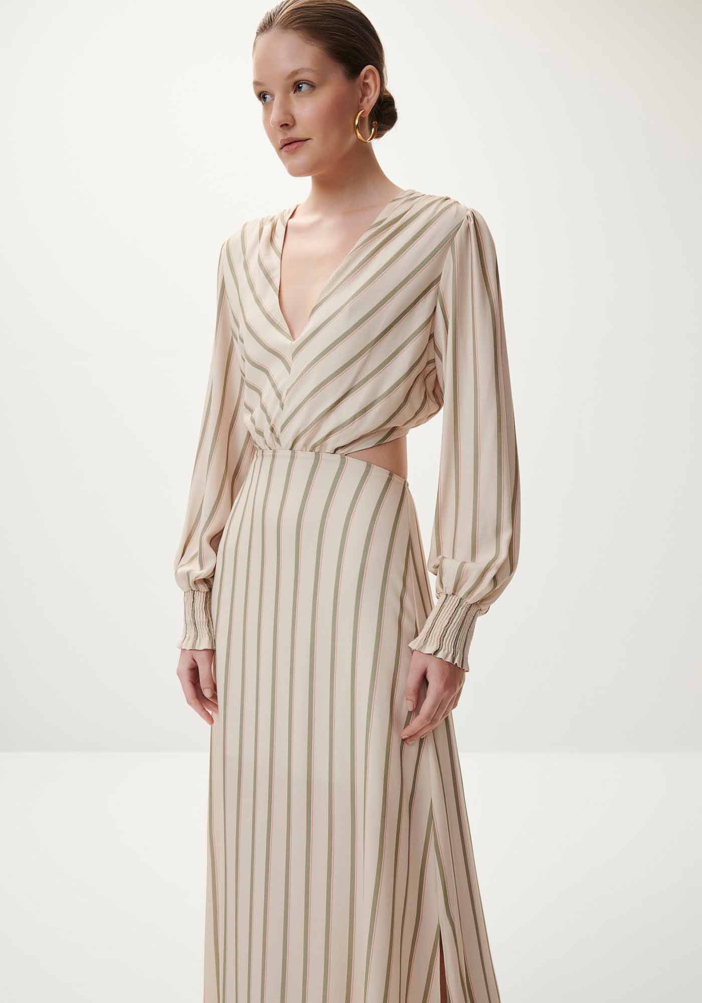 Vestido Longo Manga Longa Estampado com Cut Out, , large.