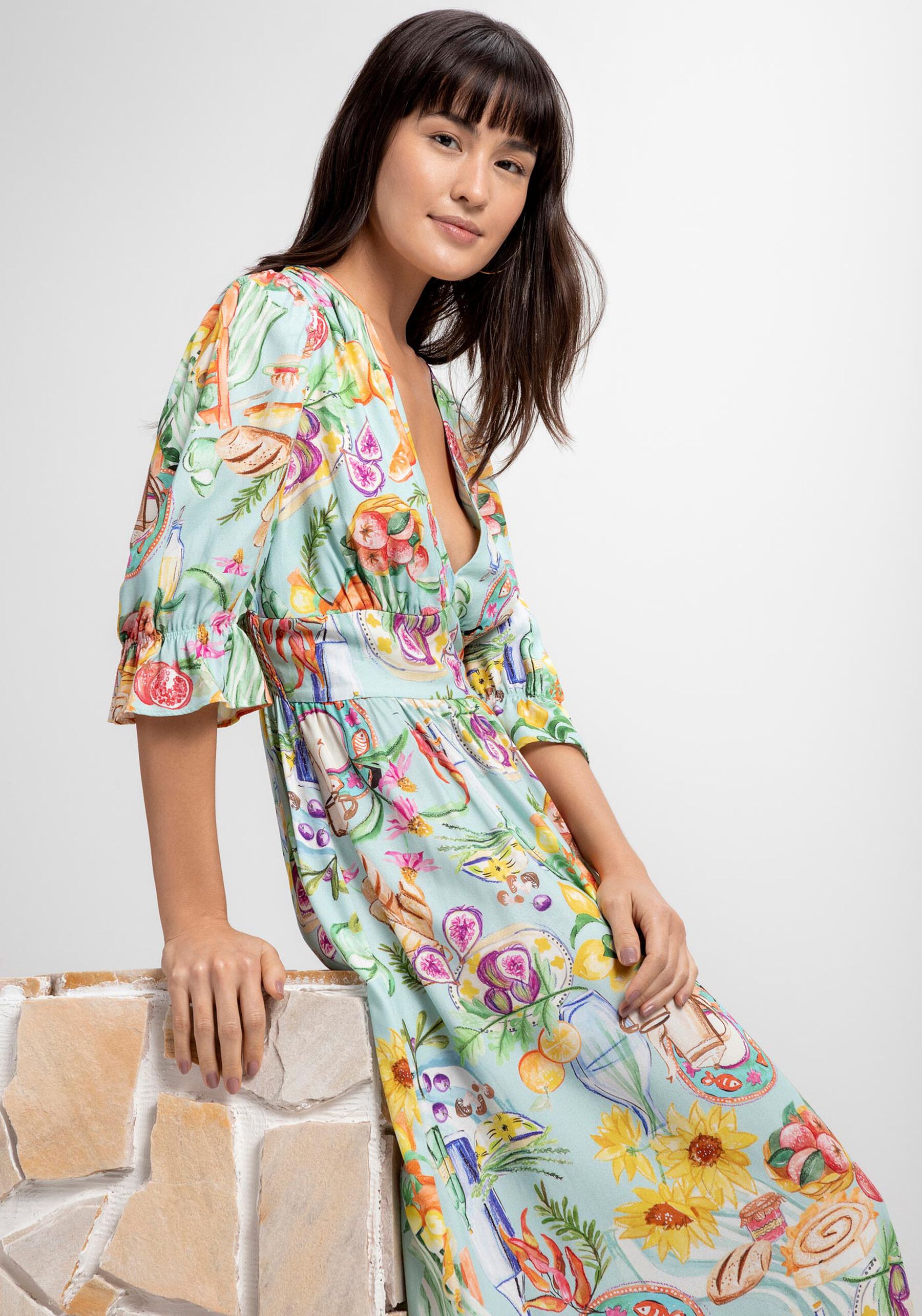 Vestido Midi em Crepe com Manga 3/4, . Vestido Midi em Crepe com Manga 3/4, , large.