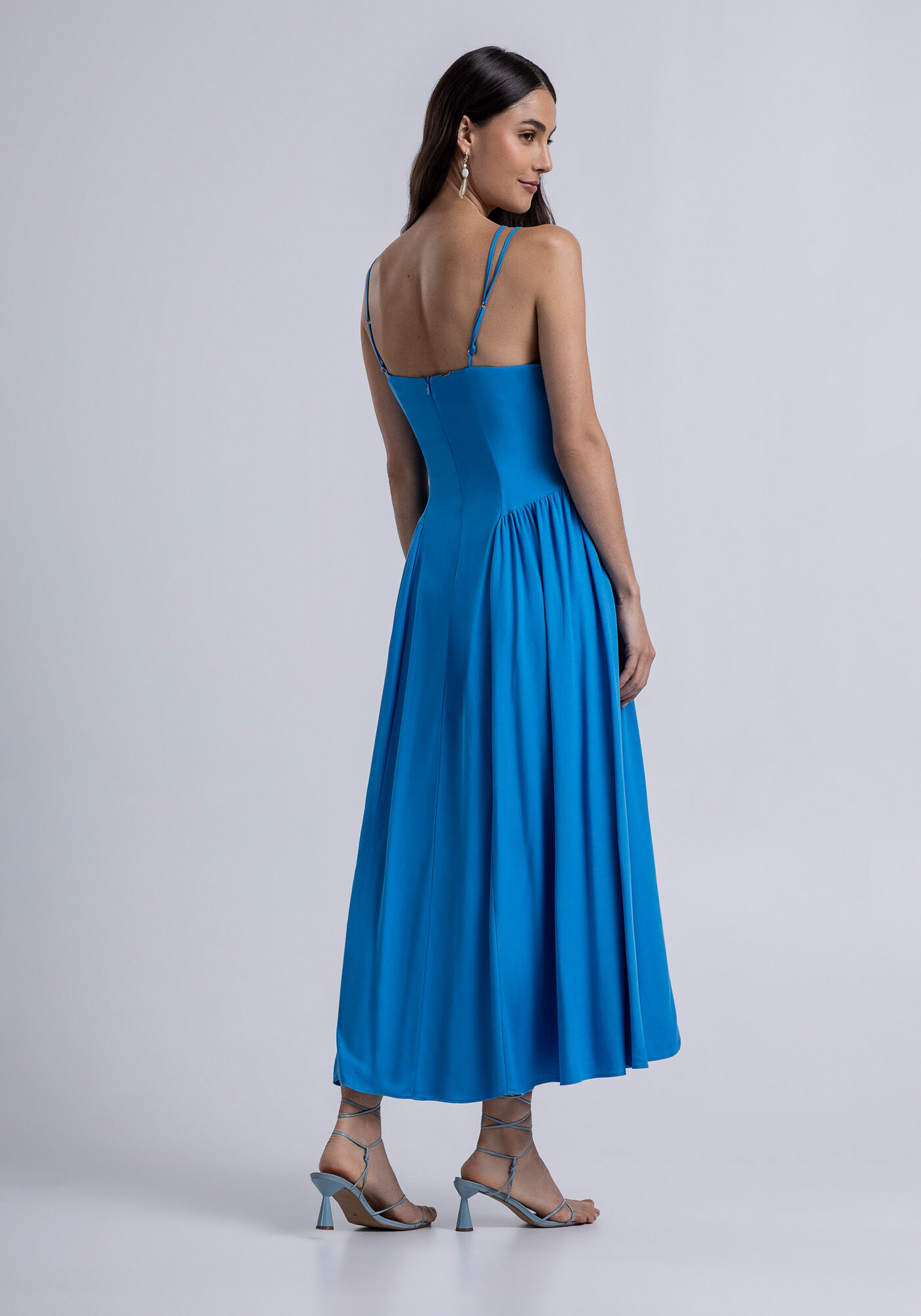 lady　0331 Vestido com Alças Midi em Crepe Detalhe Tiras | Lez a Lez