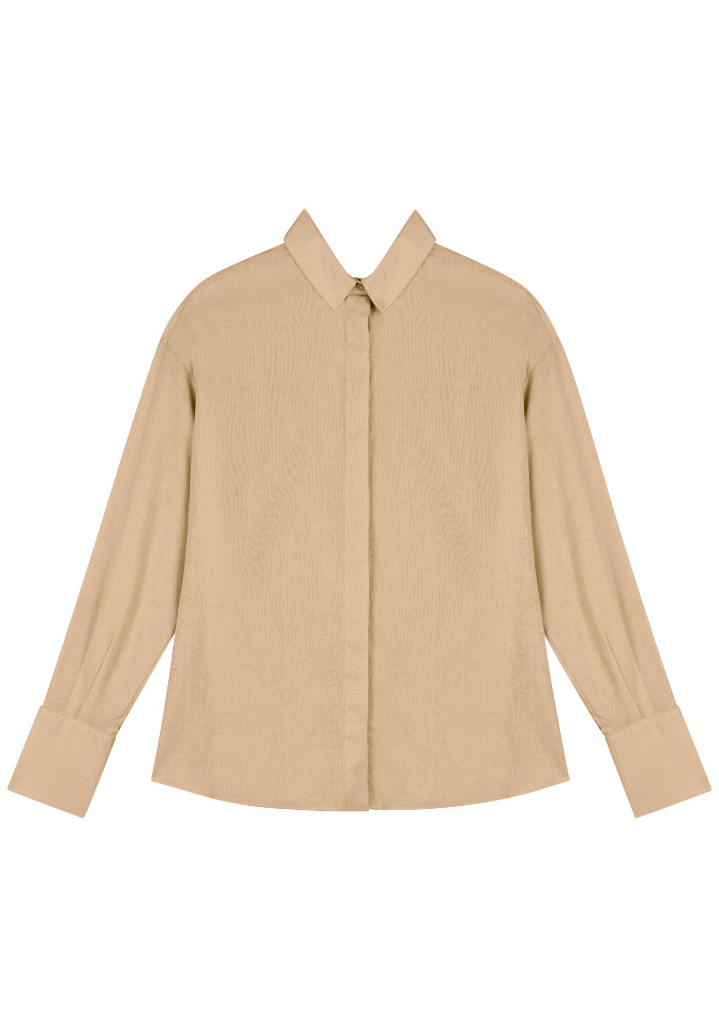 Camisa De Mangas Longas Com Gola E Bot&otilde;es Frontais, , large.