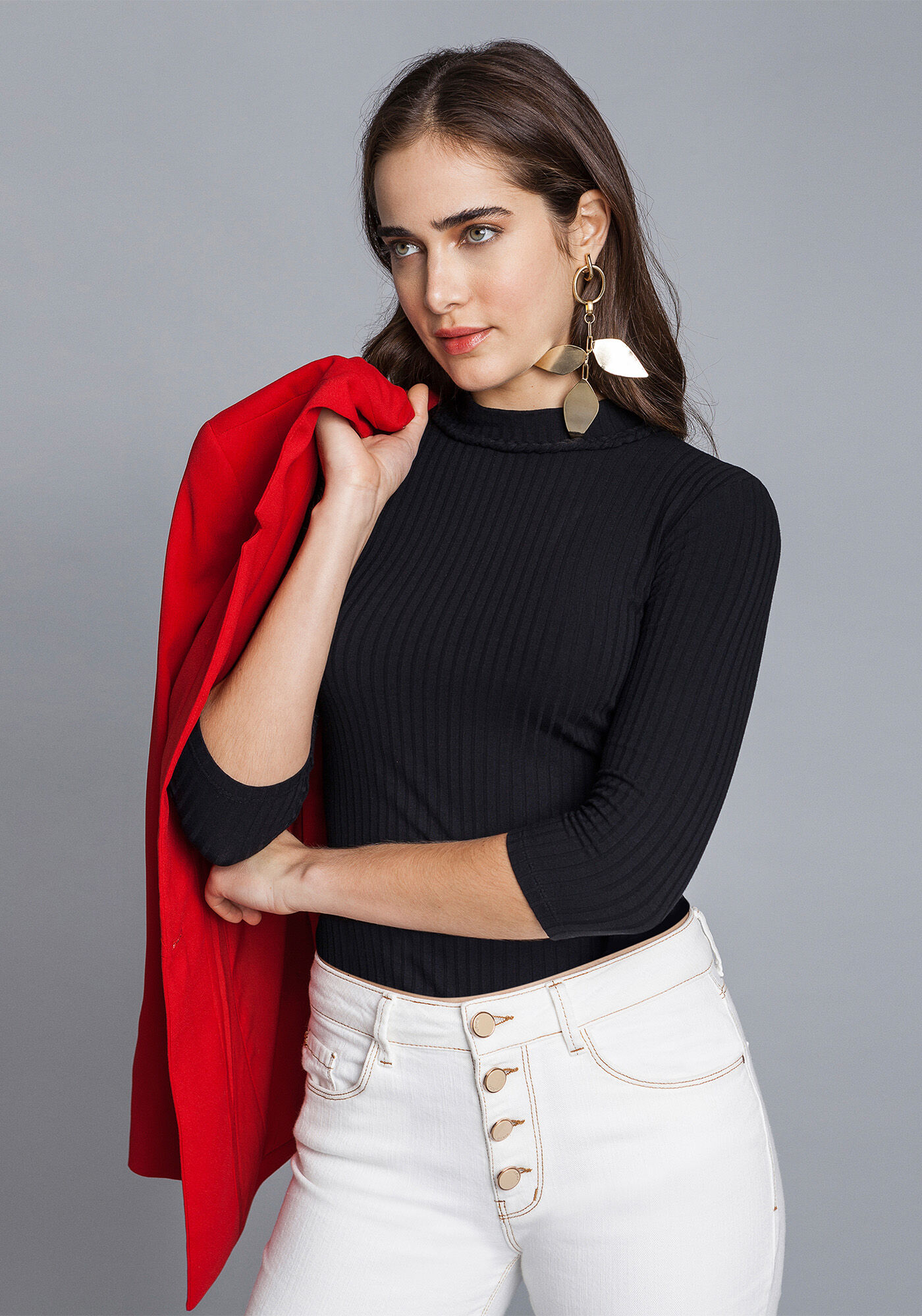 Blusa Manga 3/4 Gola Alta, , large.