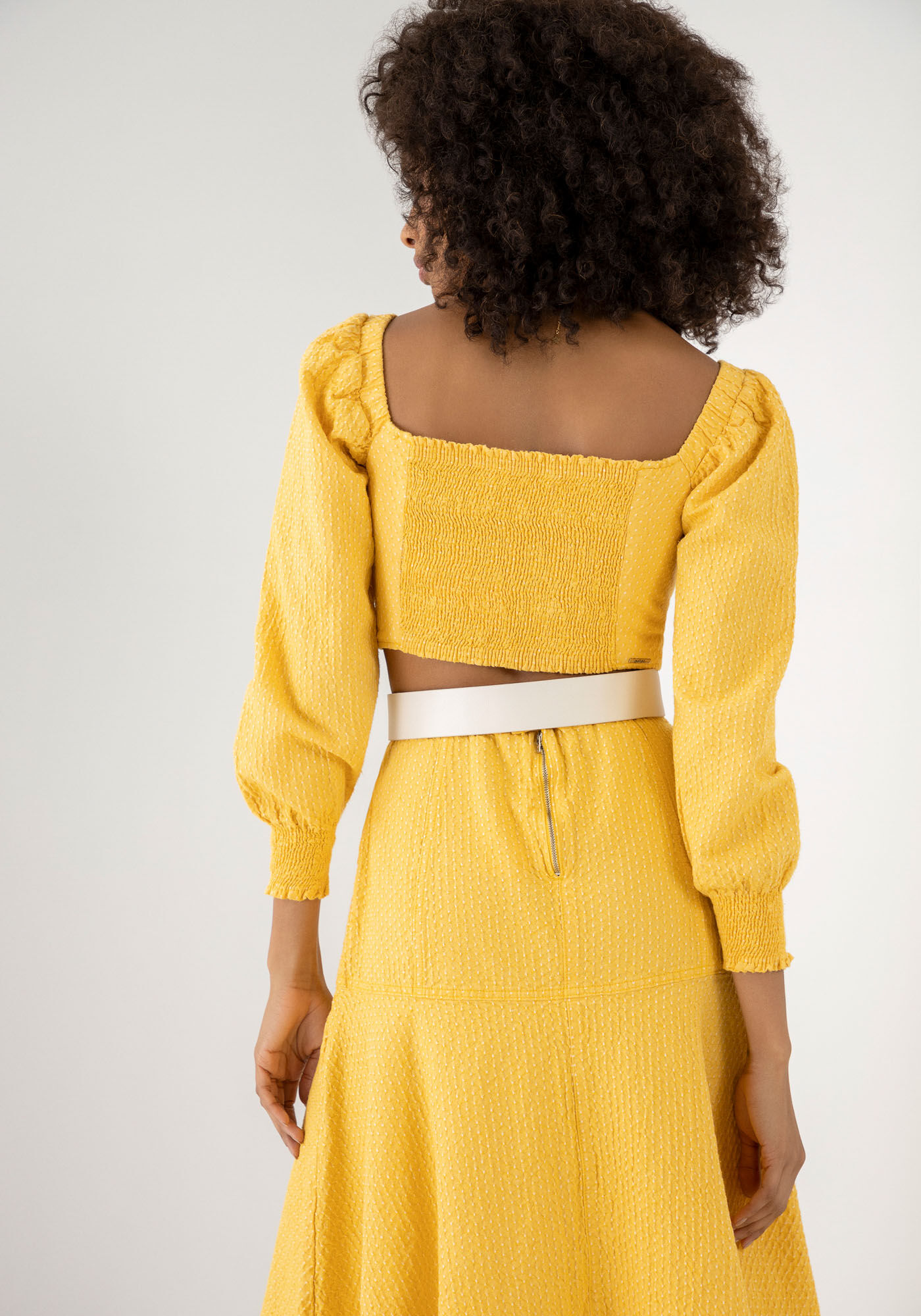 Blusa Manga Longa Sustent&aacute;vel com Textura, AMARELO ENSOLACAO, large.