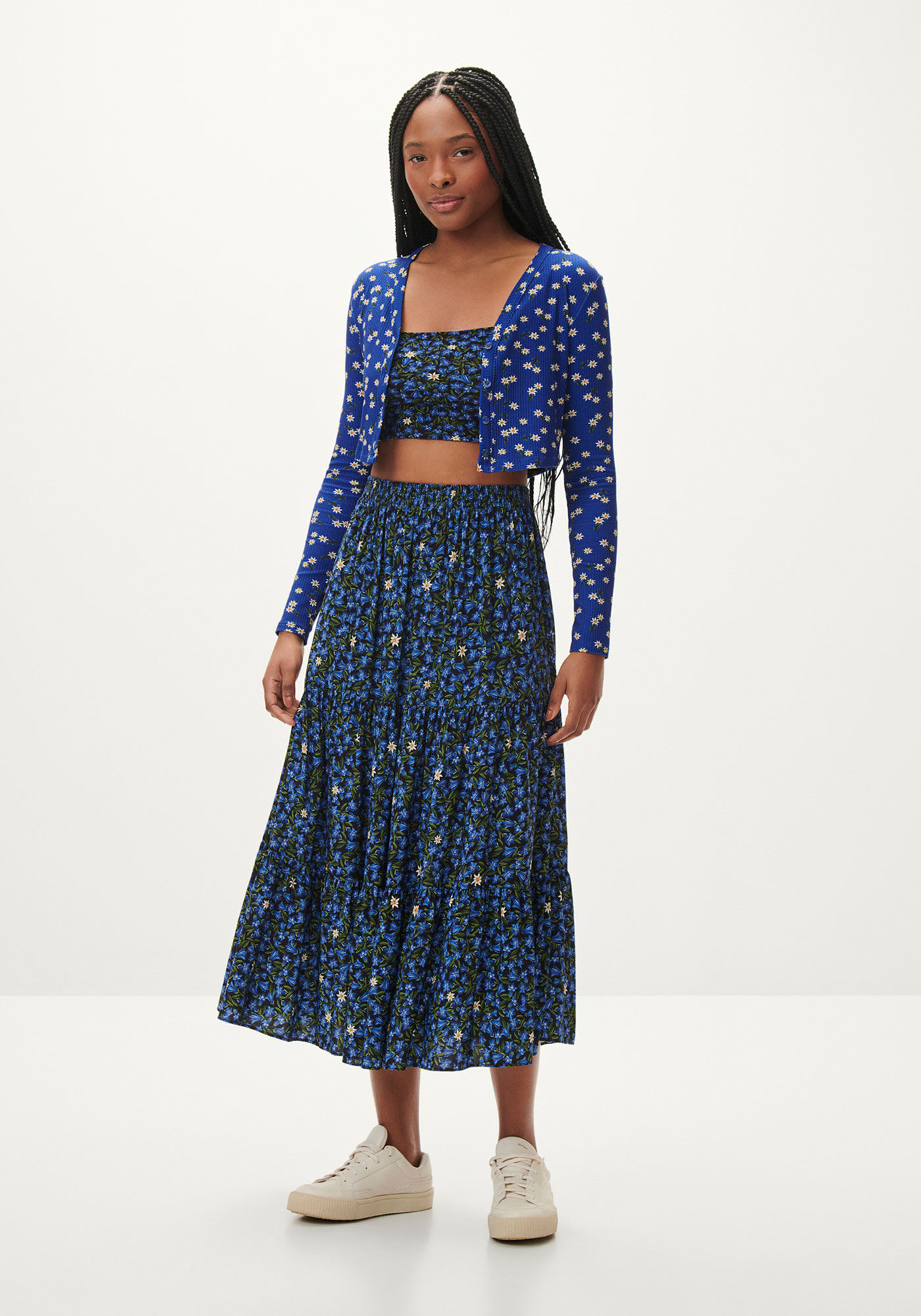 Cardigan Cropped Estampado Canelado com Top, EDELWEISS, large.